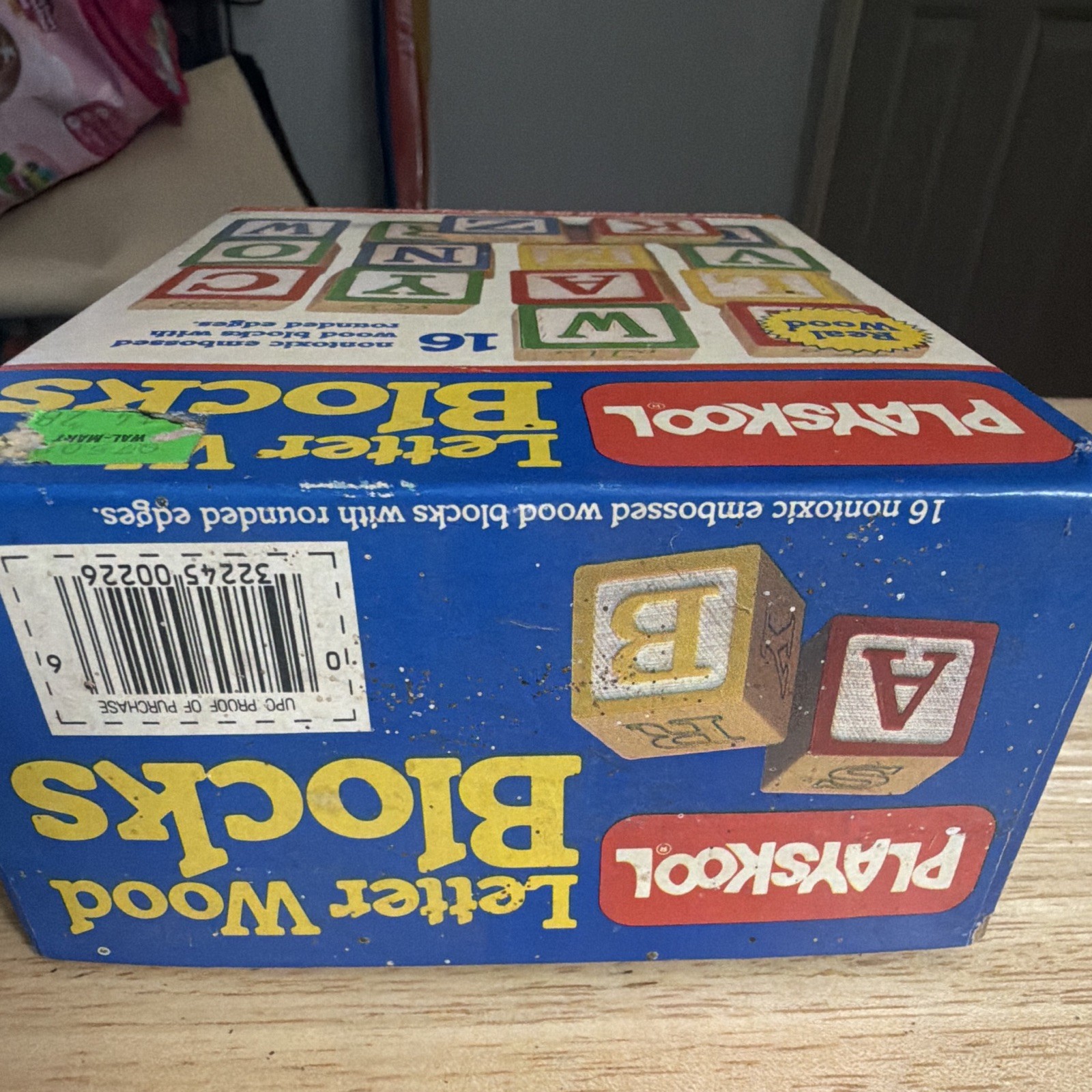Playskool Letter Wood Blocks 16-Piece Set w/ Box 1986 MPN 226 Ages 1 1/2-5