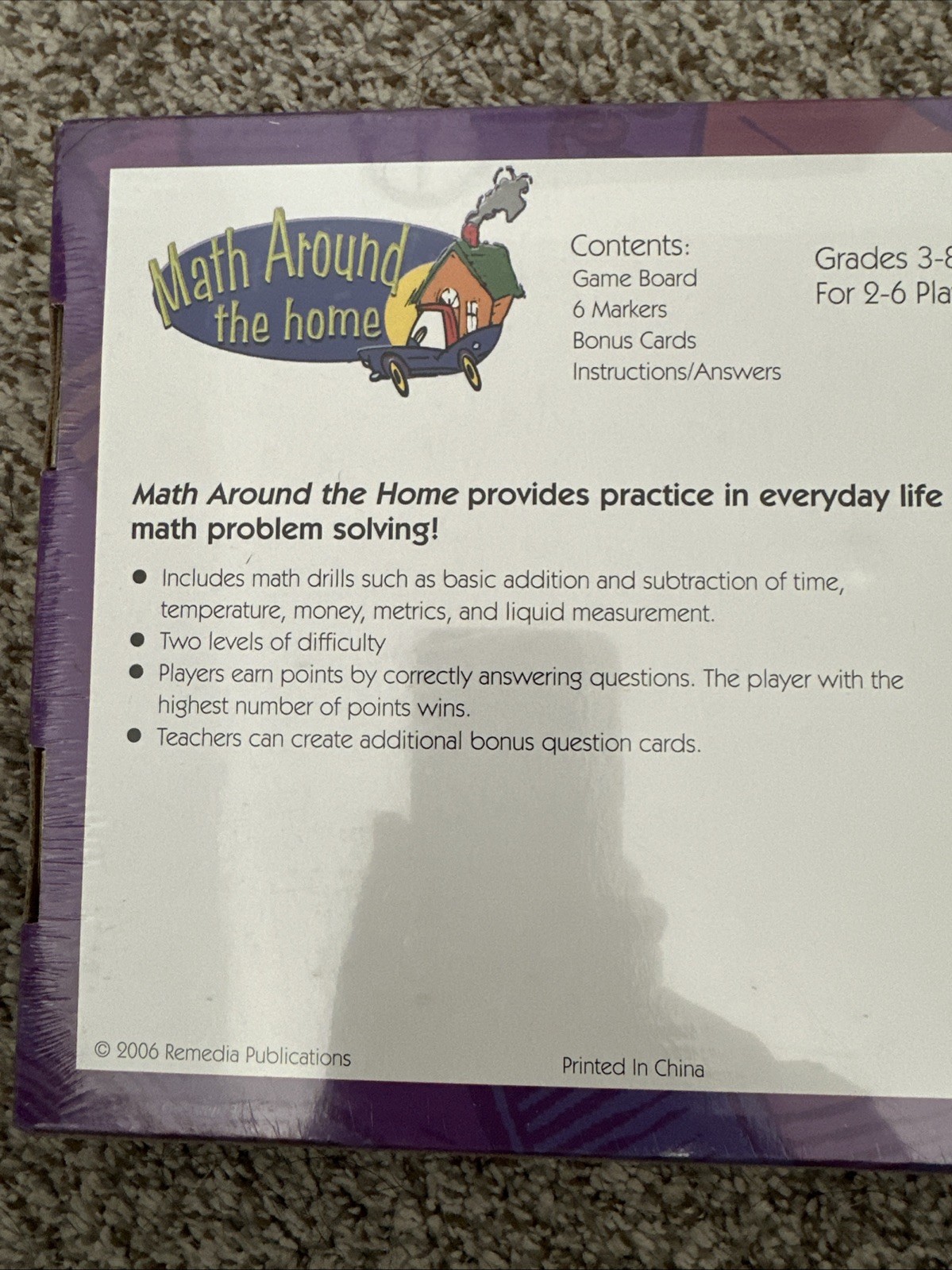 Math Around The Home Learning Game For Grades 3 to 8 and 2-6 Players NEW SEALED