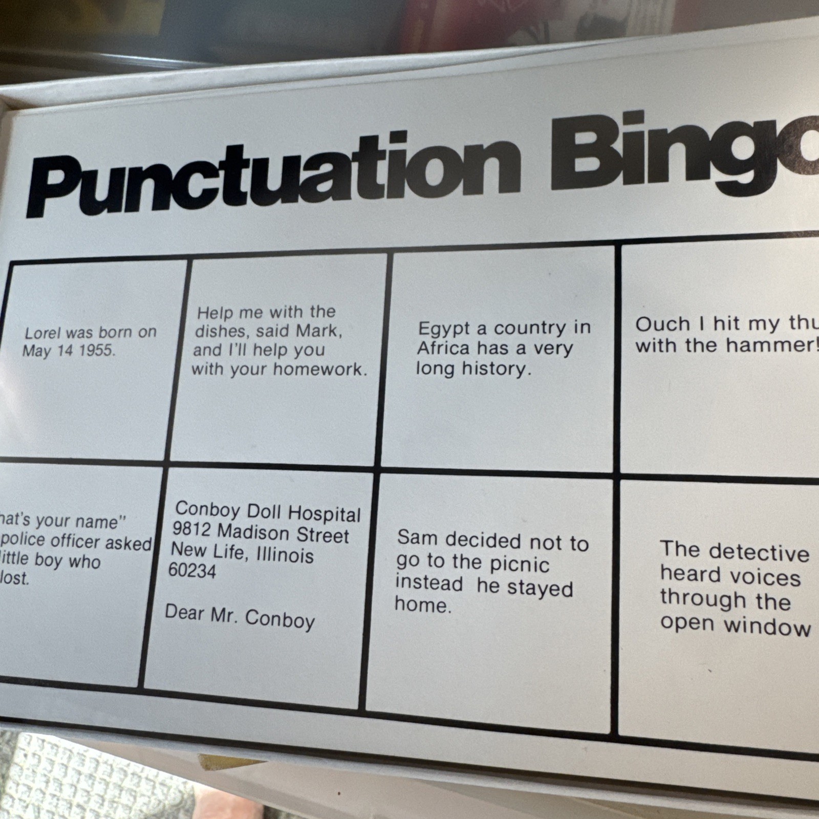 PUNCTUATION BINGO Educational Game HOMESCHOOL Classroom COMPLETE 1975 36 People