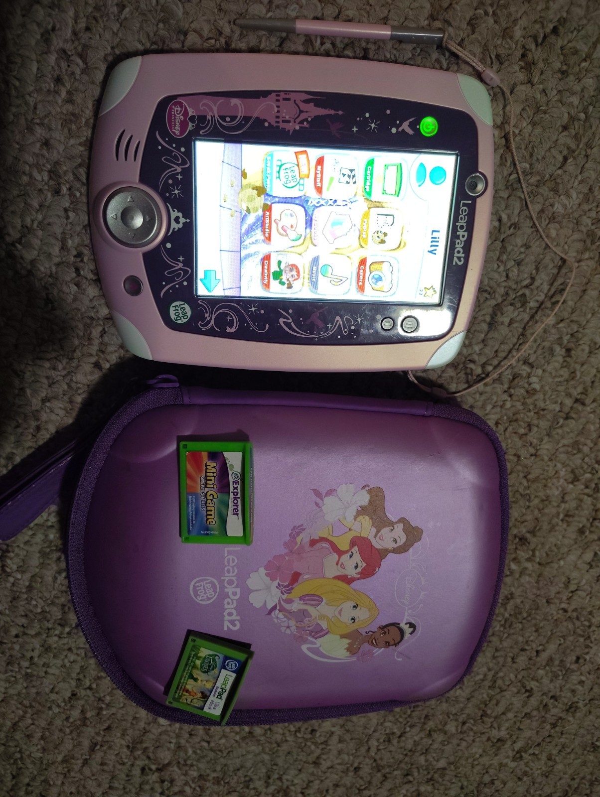 LeapFrog LeapPad2 Disney Princess Edition Tablet Bundle Case 2 Games Works Good