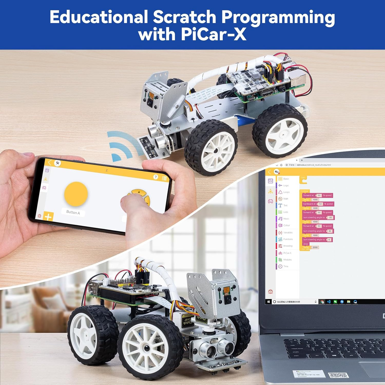 Picar-X AI Video Robot Car Kit for Raspberry Pi 5/4/3B+/Zero 2W, Llms Chatgpt-4O