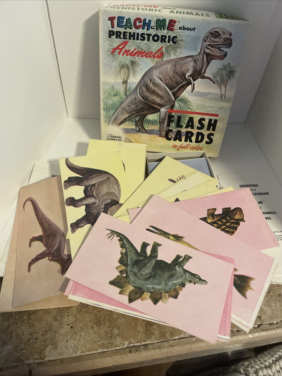 Vintage 1968 Teach Me Prehistoric Animals Flash Cards Dinosaurs 48 Cards