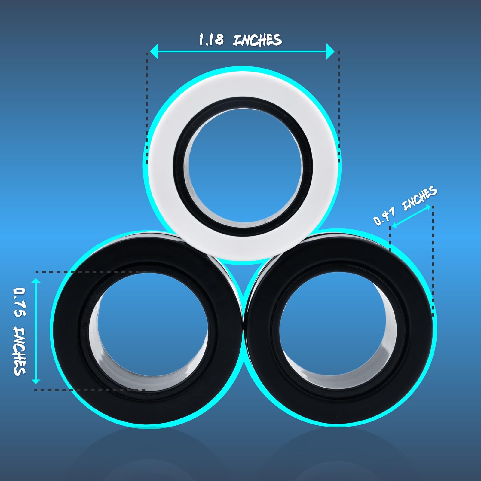 Cevioce 3 PCS Magnetic Rings Fidget Toys Set for Small, 3 Pcs-pure Black