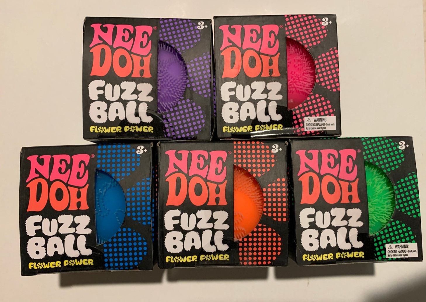 NEE DOH FLOWER POWER FUZZ BALL SQUISH SQUEEZE TOY LOT OF 5 PINK GREEN BLUE NEW