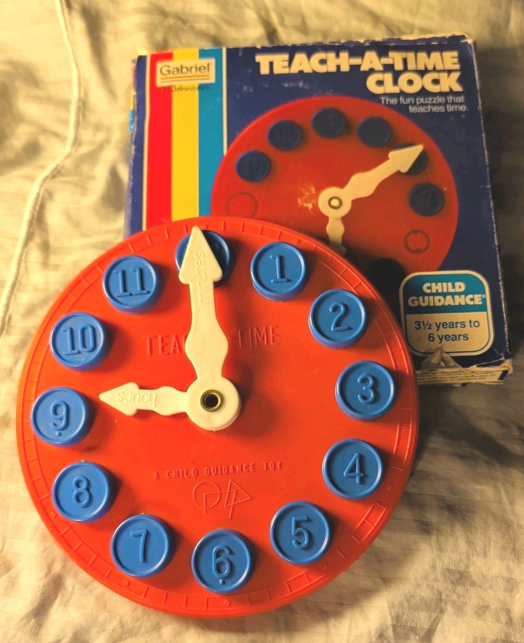 1979 Gabriel Teach-A-Time Puzzle Clock Educational Toy With Box Complete