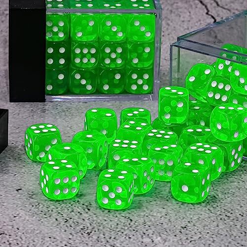 36 of Pack 12MM 6 Sided Mini Dice Set,Translucent Colors Game Translucentgreen