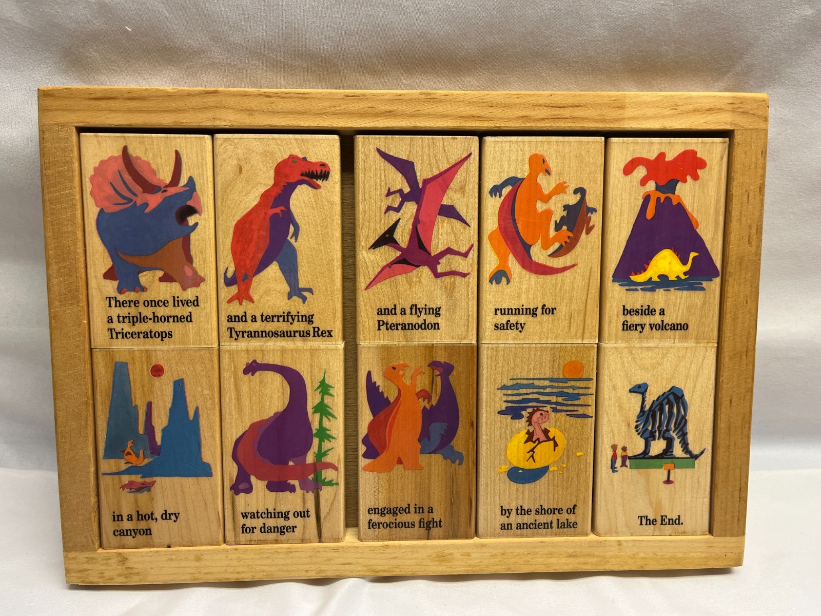 Vintage Dinosaur Rhyme & Reason wooden story block set Complete 1993