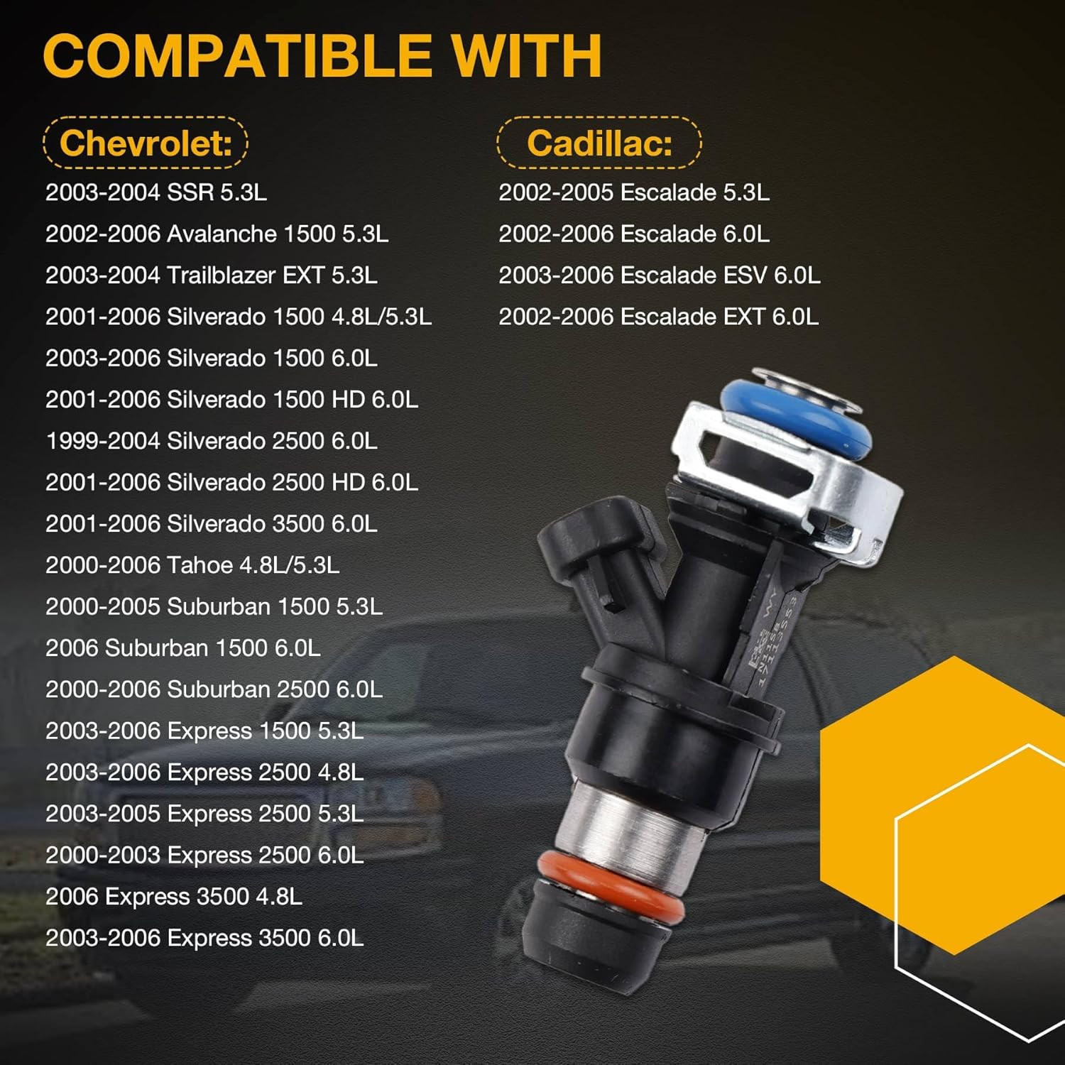 4.8 5.3 6.0 Fuel Injector 4 Holes 8Pcs, Compatible with 1999-2006 Chevrolet Silv