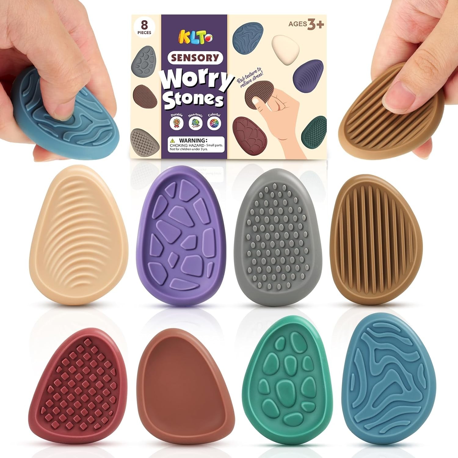 Fidget Toys Sensory Stone 8 Pack Texture Worry Stone for Stress Relief