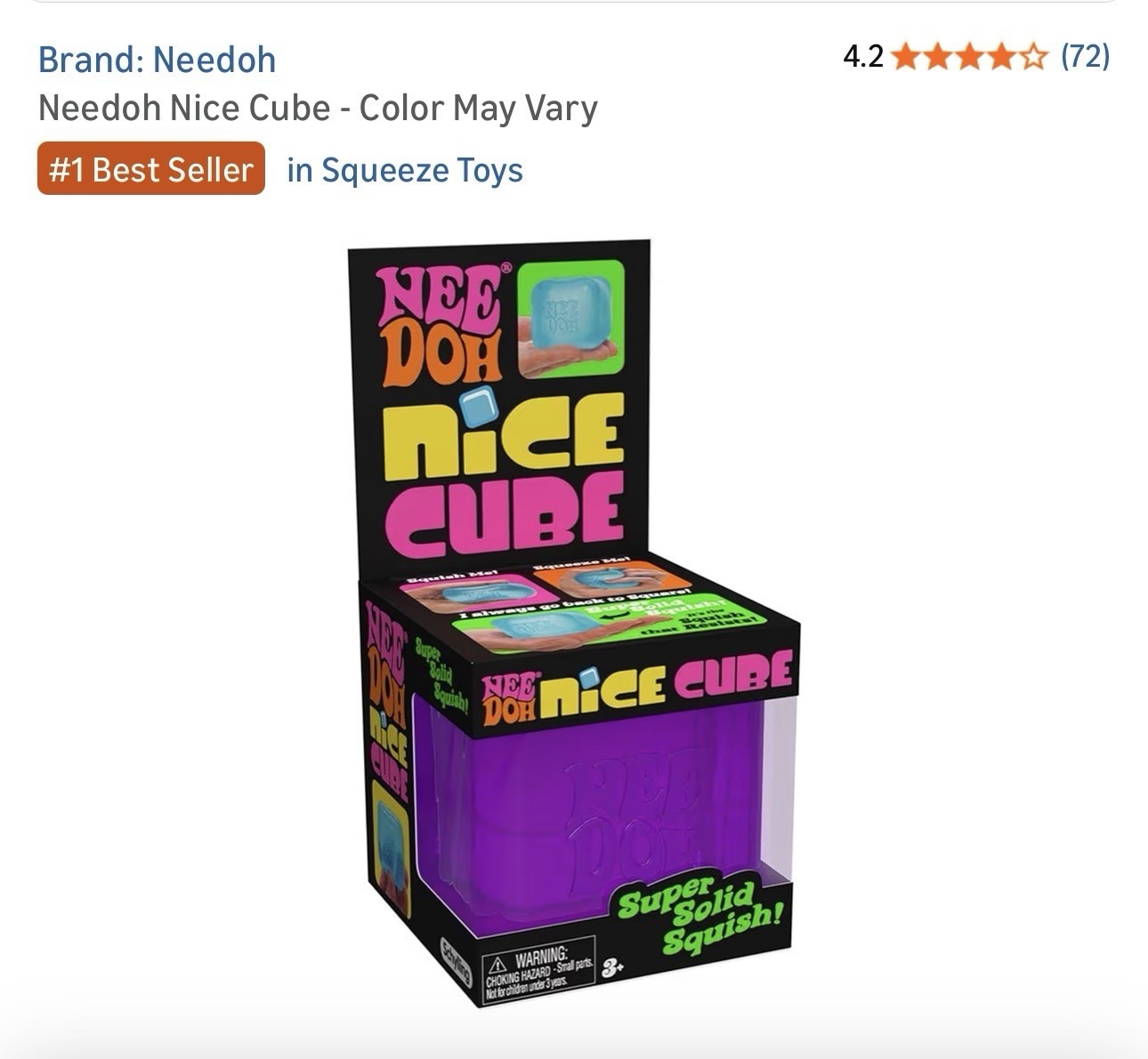 Needoh Nice Cube – Sensory Squeeze Toy with Super Solid Squish – 2.25″ Cube.