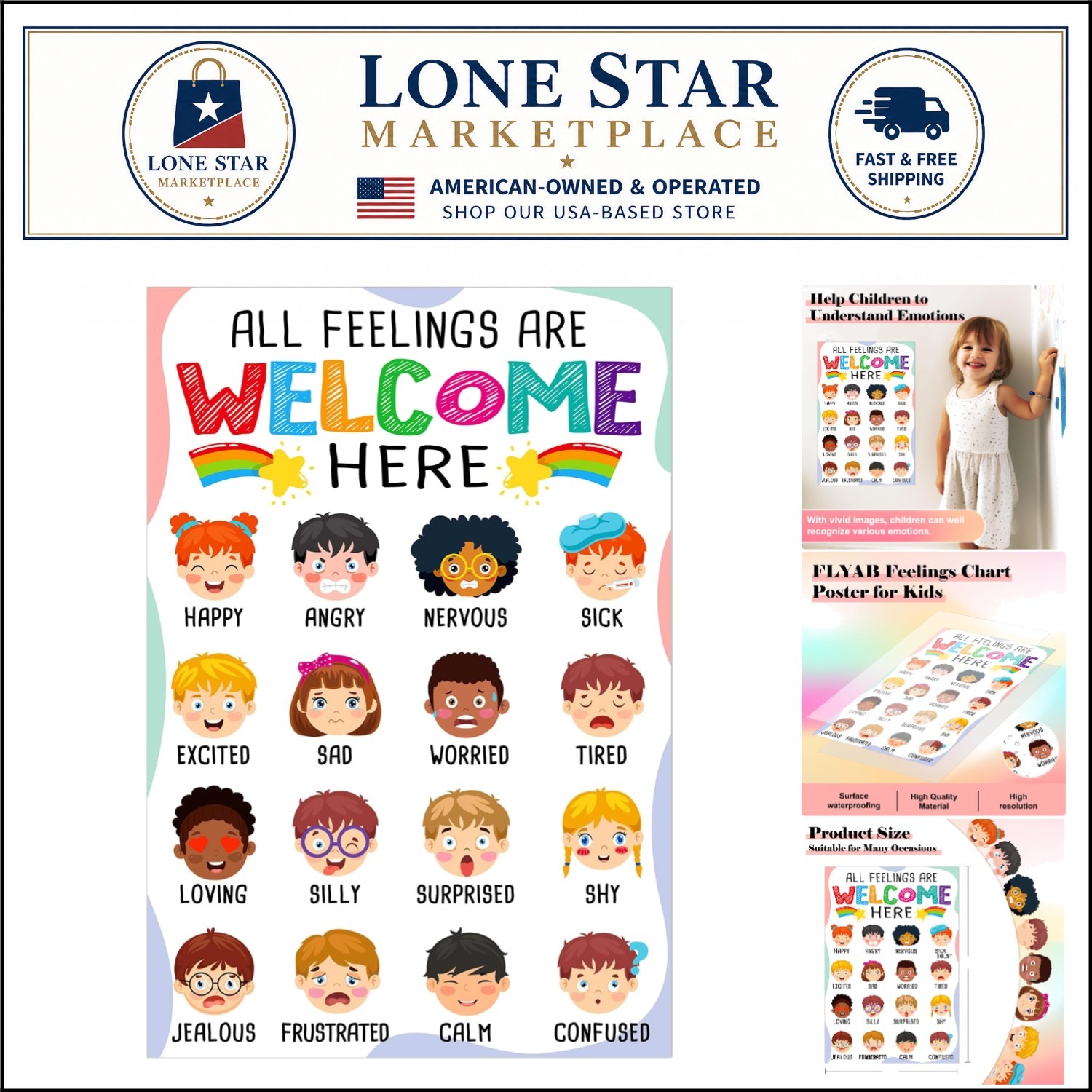 Colorful Feelings Poster for Classroom Decor – 11.2×16.5 Inch Kids Learning