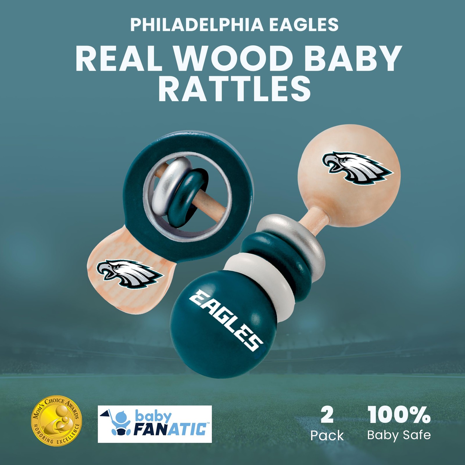 Baby Fanatic Wood Rattle 2 Pack – NFL Pittsburgh Steelers – Small, Black