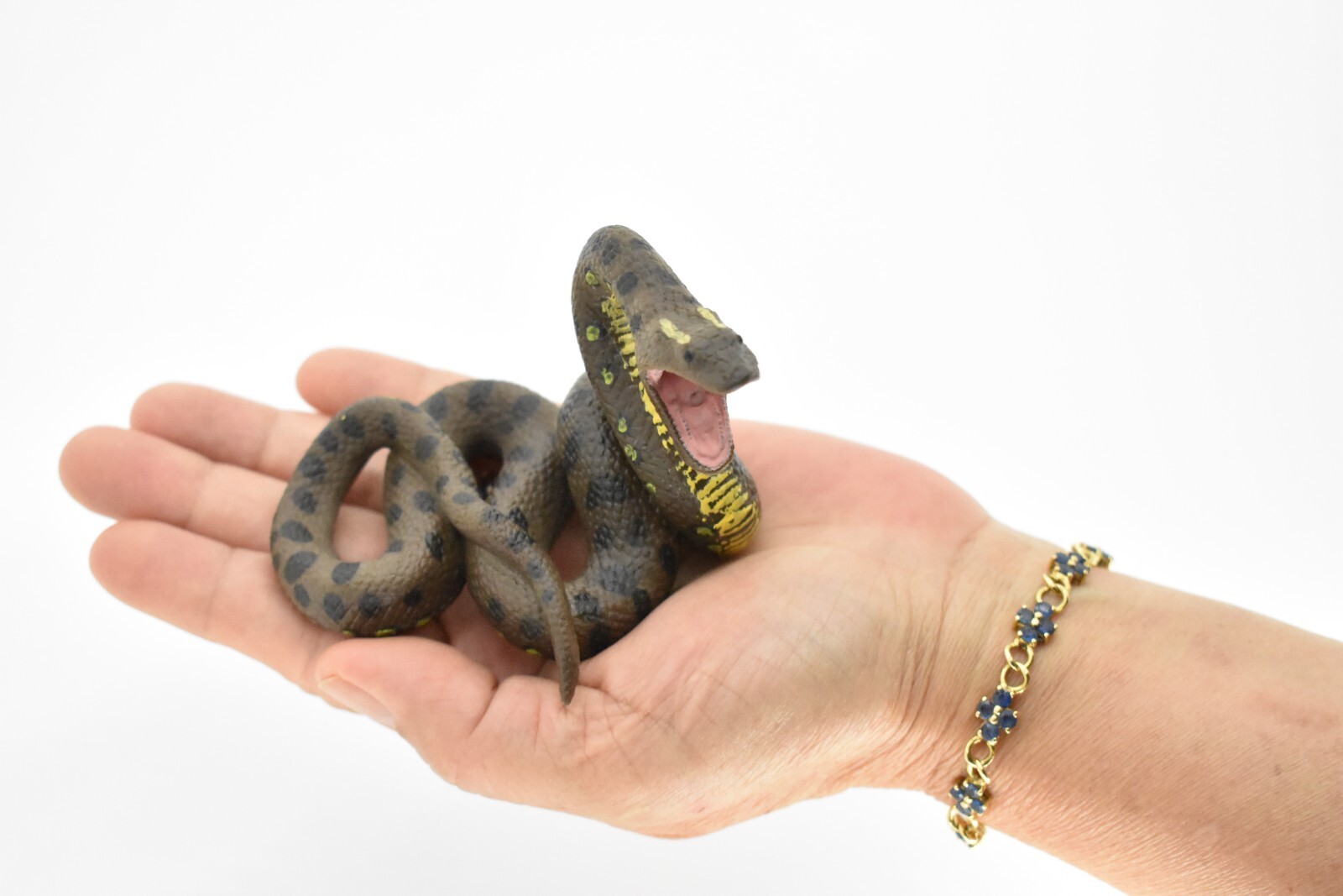 Python Snake, Very Realistic Rubber Reproduction, Hand Painted Figurine 4″