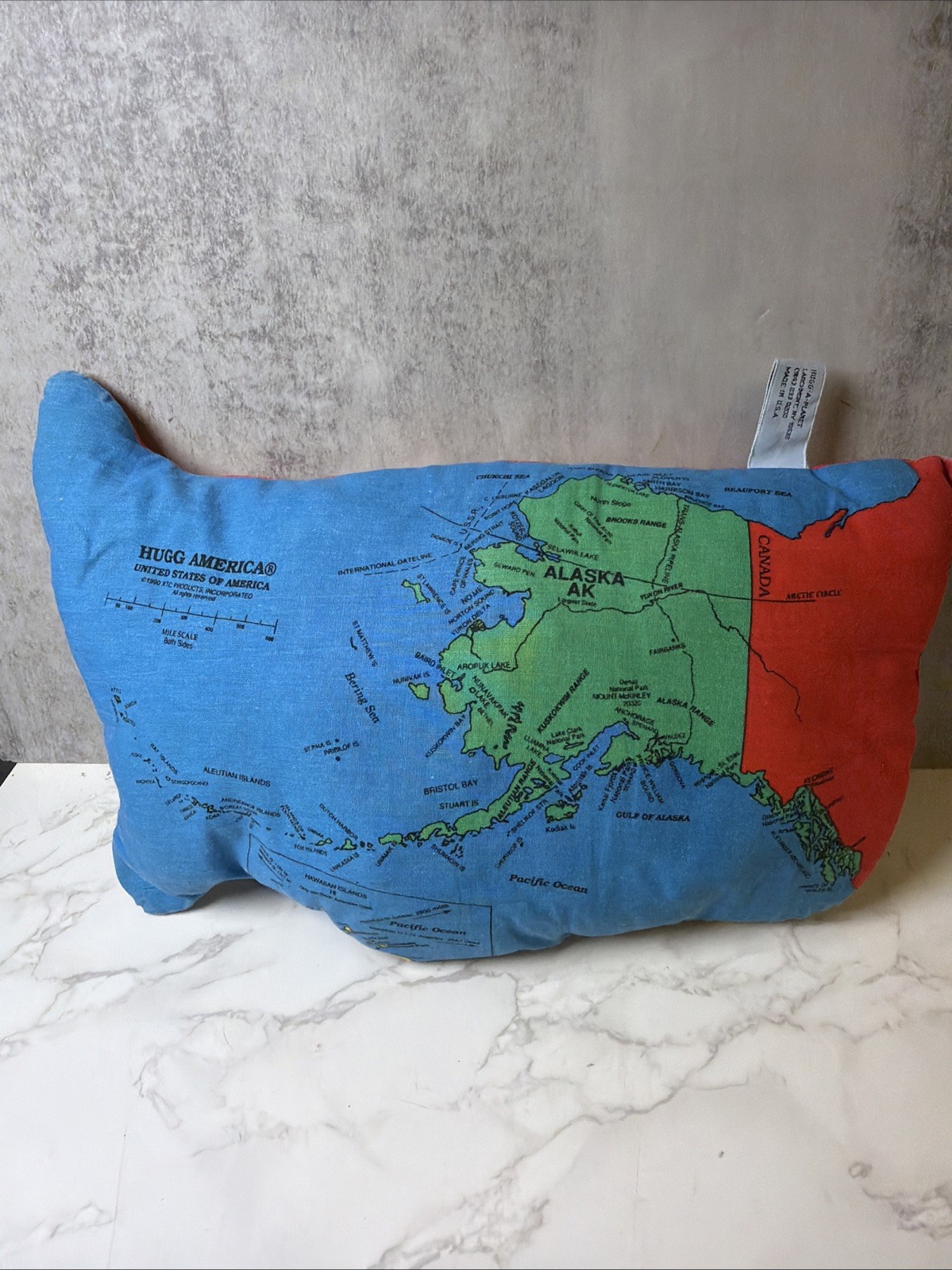 Vintage 1990 Hugg-A-Planet HUGG AMERICA Political Map Plush Pillow Educational