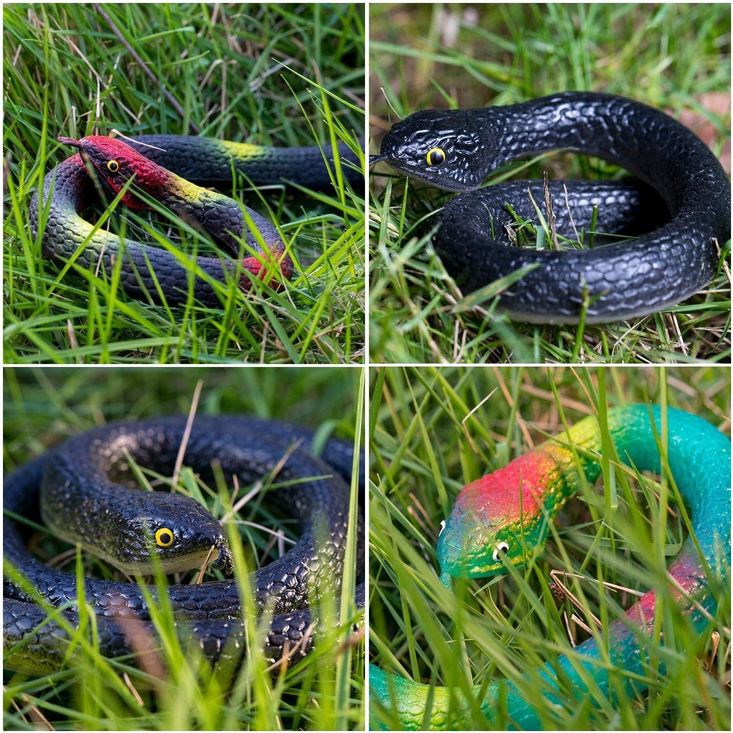 4 PCS Realistic Fake Rubber Snake for Garden Props to Scare Birds