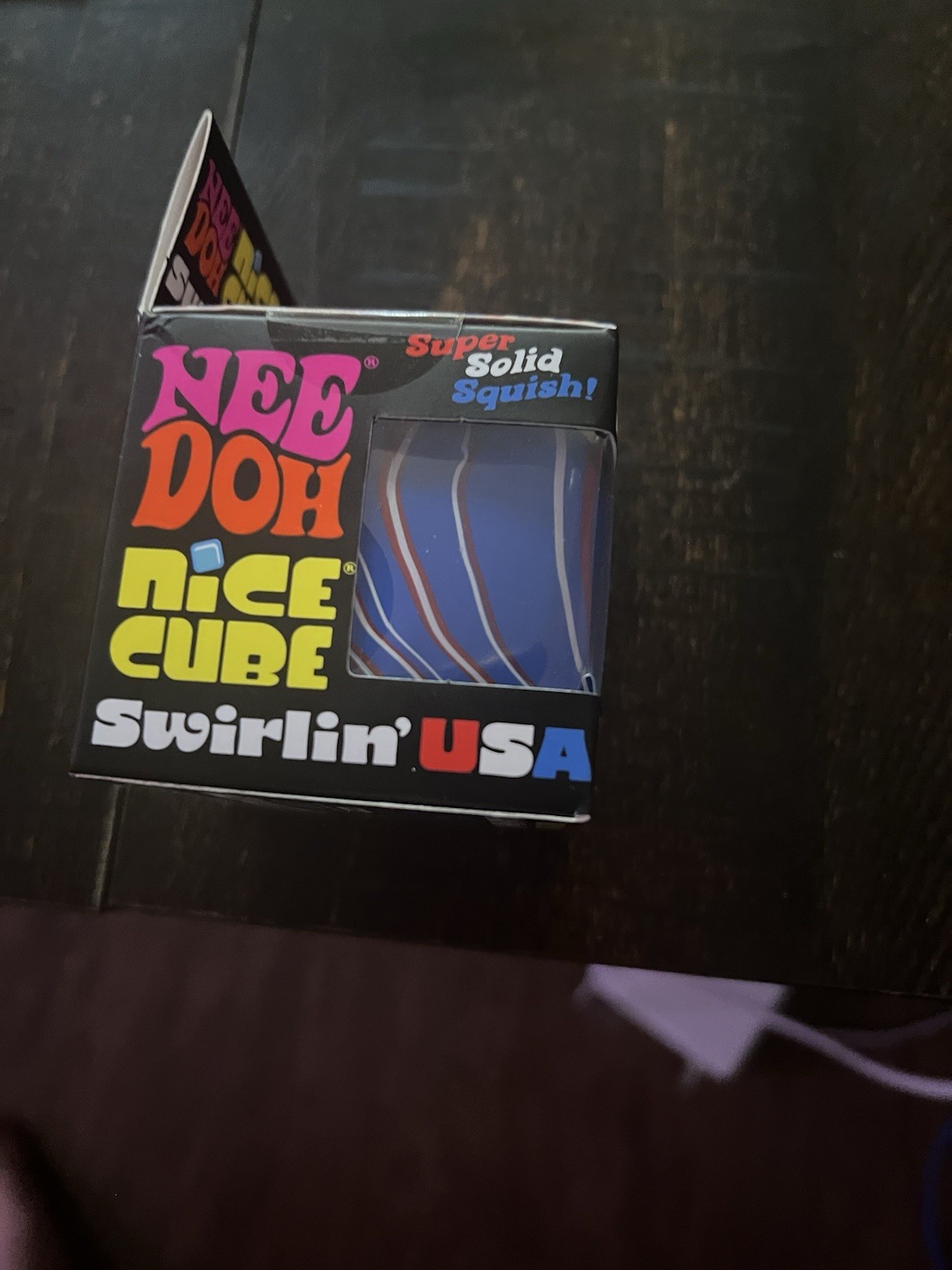 NeeDoh Nice Cube Swirlin’ USA Super Solid Squish Squeeze Toy Blue/Red/White