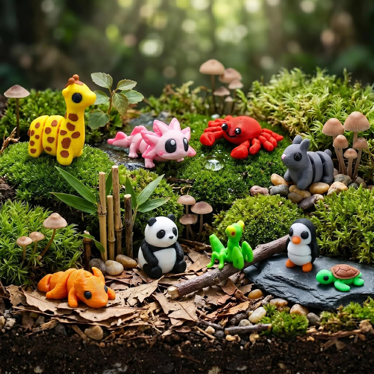 50 Pcs Mini 3D Printed Animal Set, Articulated Flexible Cute Animal Surprise 3D