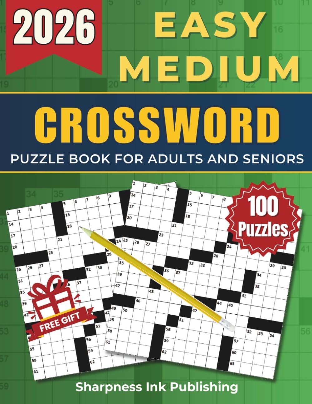 Easy – Medium Crossword Puzzle Book For Adults and Seniors – 100 Big Font…