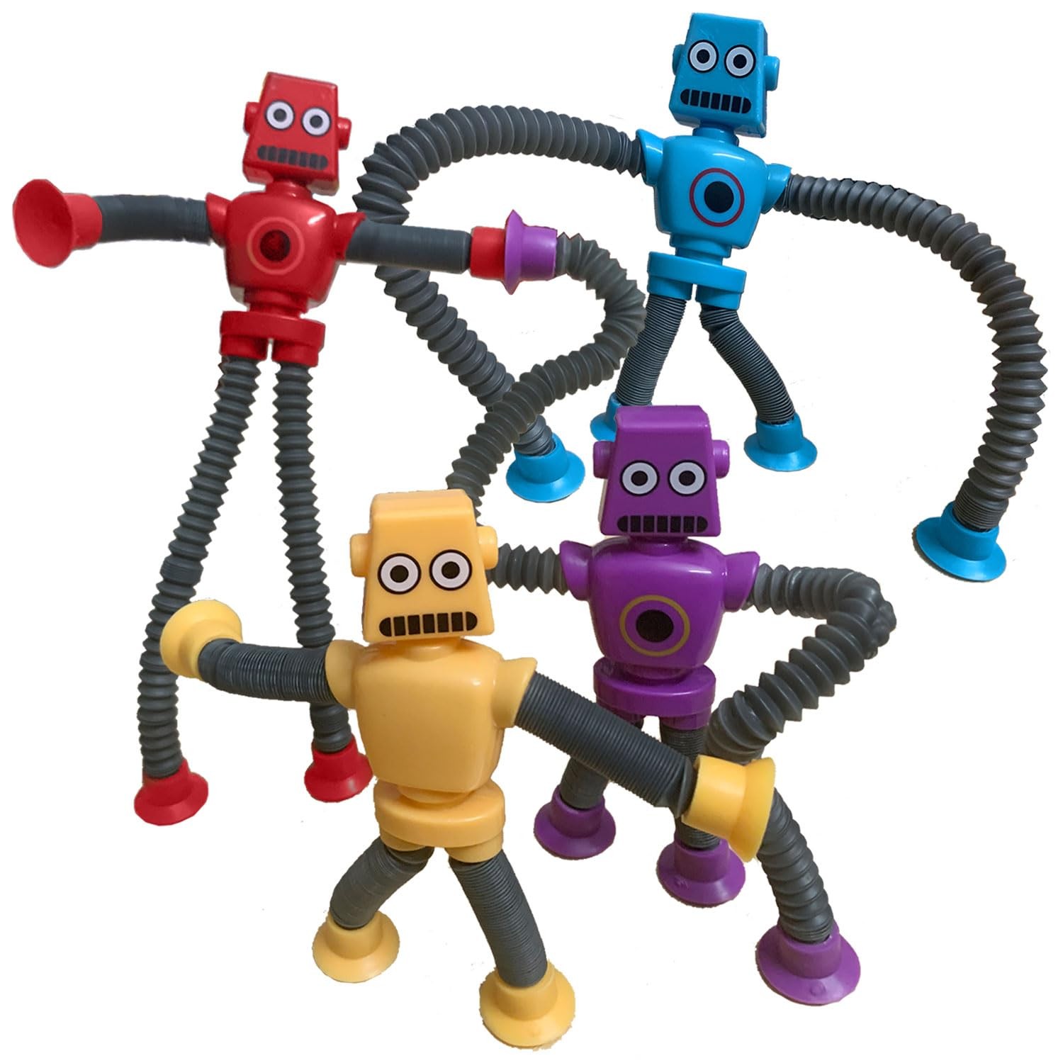 Pop Tubes Toys Robot Suction pop tubes robot toys, Green, Blue, Red, Yellow