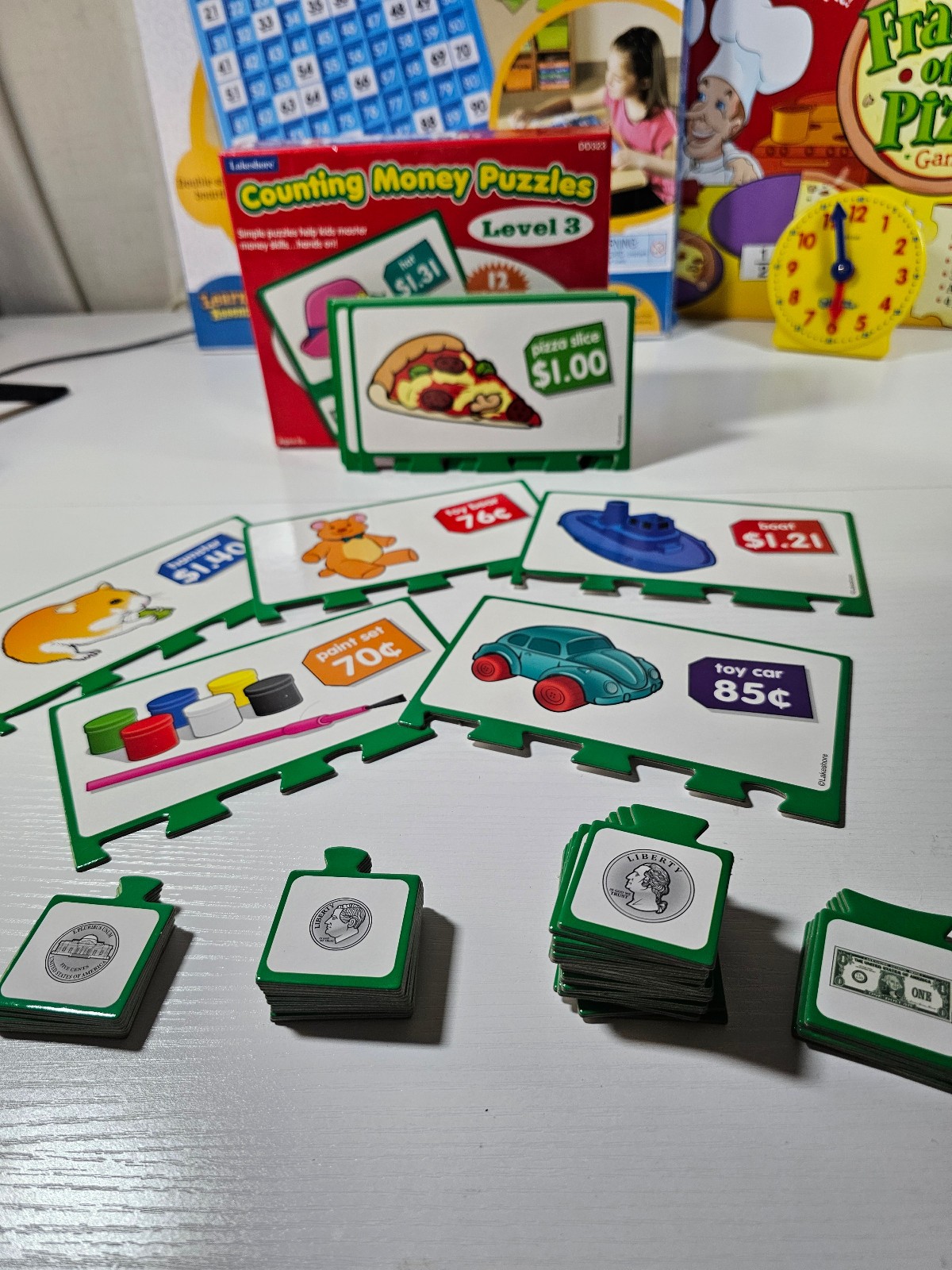 LOT Fraction Pizza Game, 120 Number Board, Abacus, Money Puzzle Homeschool