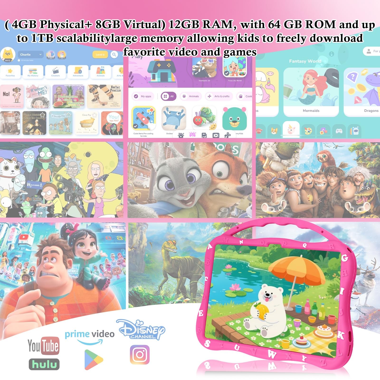 , 10.1 inch for , Educational Learning Android 14, 12（4+8） GB RAM+64GB ROM St…