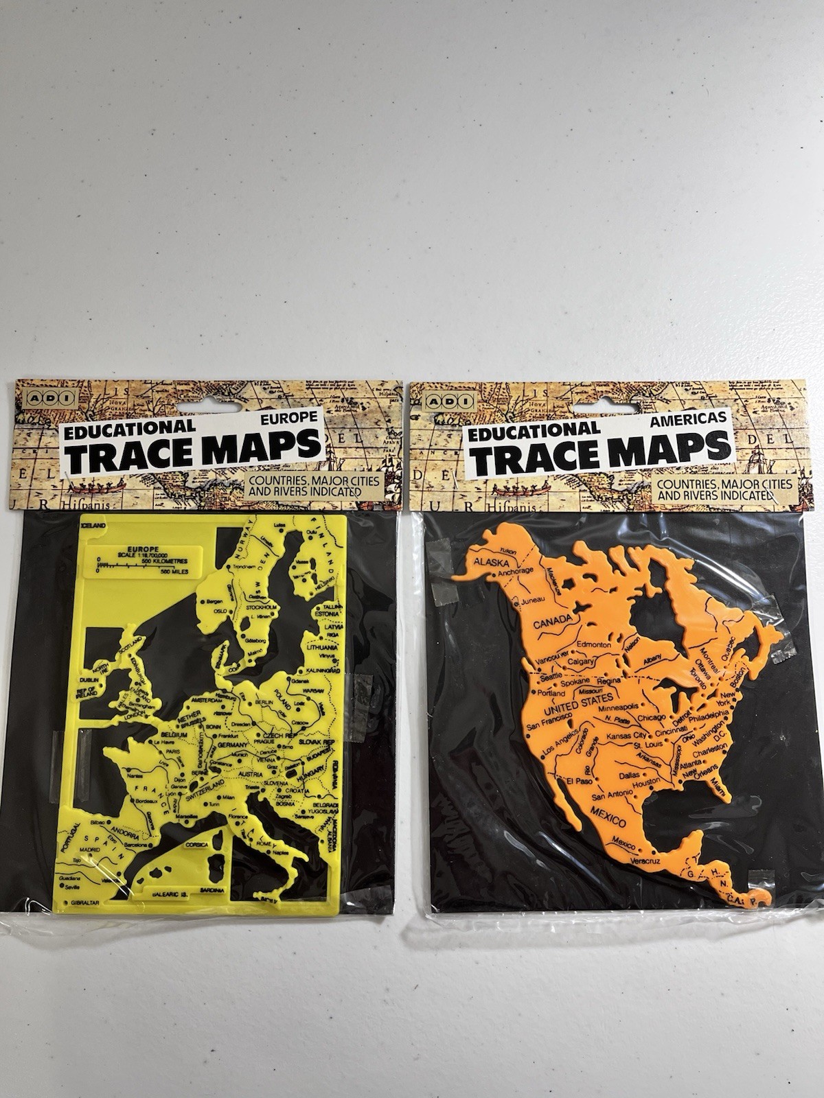 Rare Vintage ADI Educational Trace Maps Europe, Americas New In Package( Read)