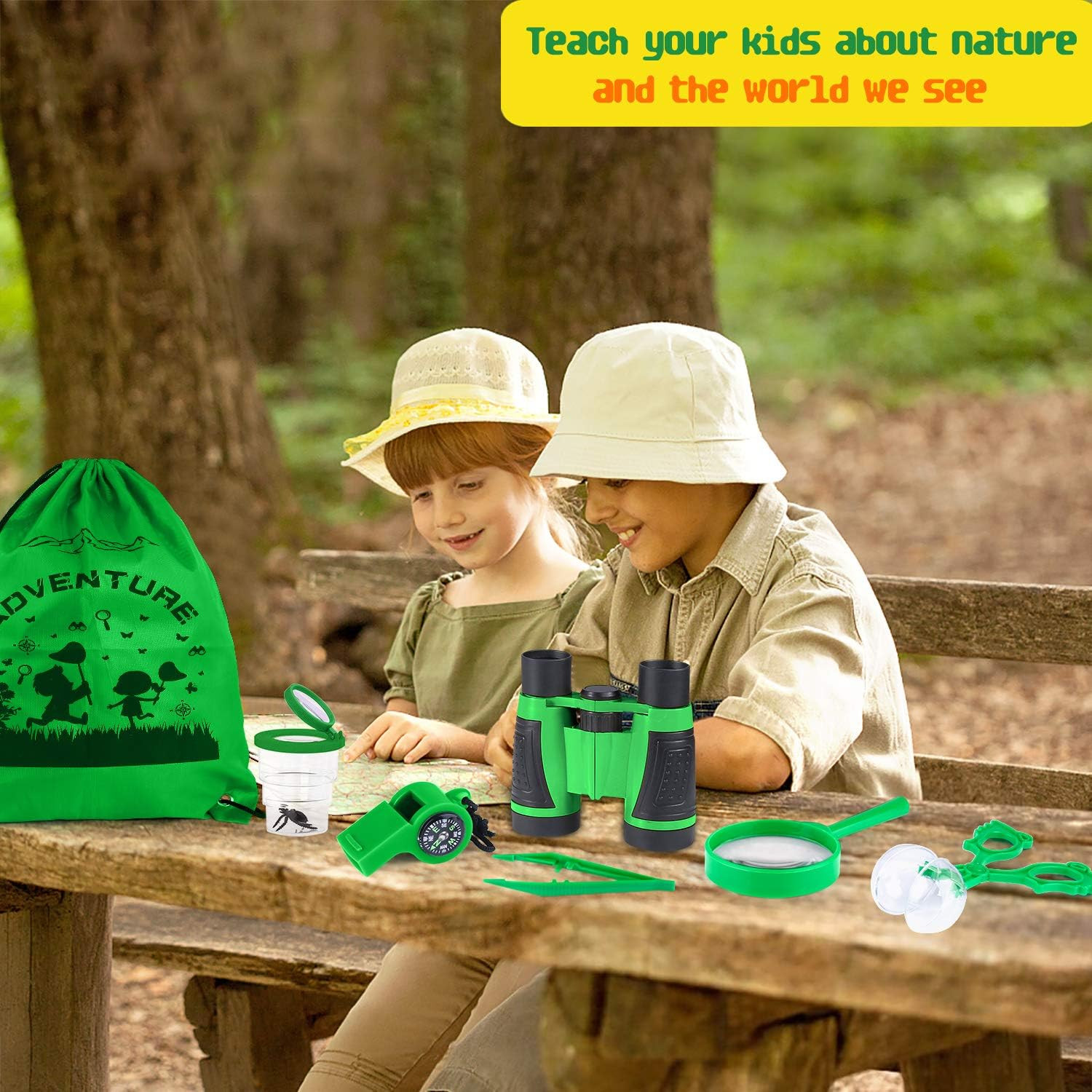 Kids Explorer Kit & Bug Catching Kit, 16 Pcs Outdoor Exploration Safari Kit for