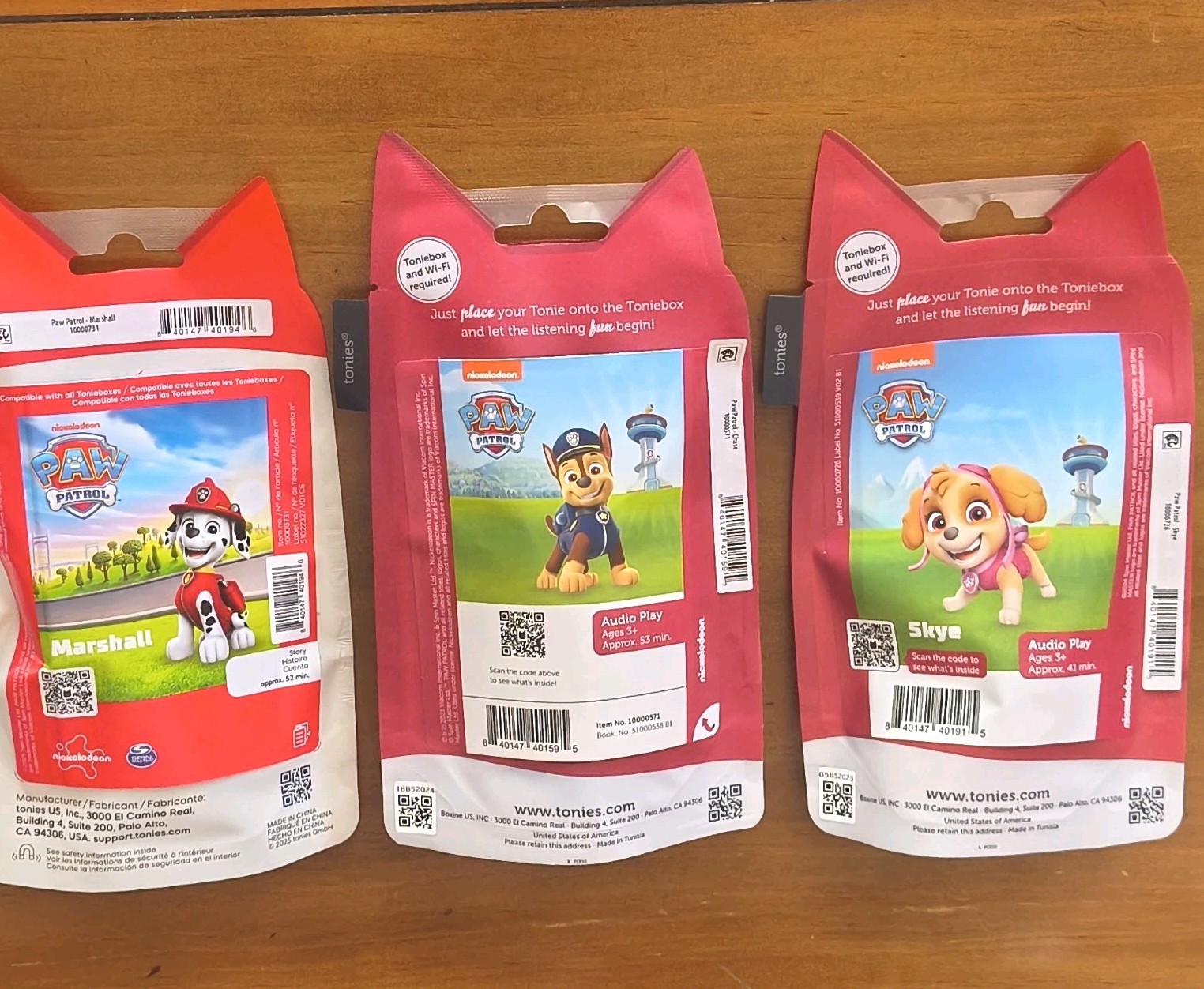New Tonies Paw Patrol Trio: Chase, Skye & Marshall Item No. 10000571, 726, &731