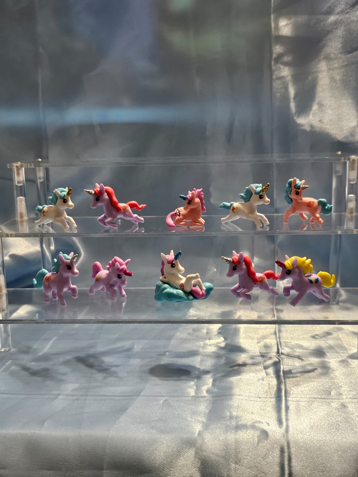 LOT OF 10 MINIATURE UNICORN PONY TOYS – ASSORTED COLORS – BRANDED – 2″