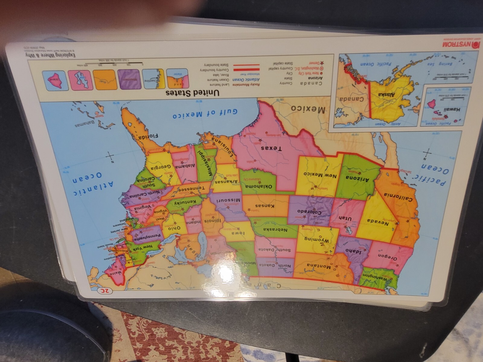 17″X11″ Laminated Double Sided United States 2C & World Map 2D Nystrom Teacher