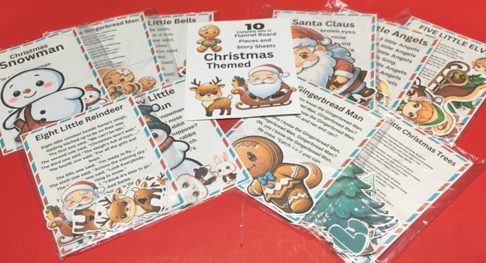 CHRISTMAS – 10 sets FLANNEL BOARD LAMINATED CARDSTOCK stories & pieces – No Prep