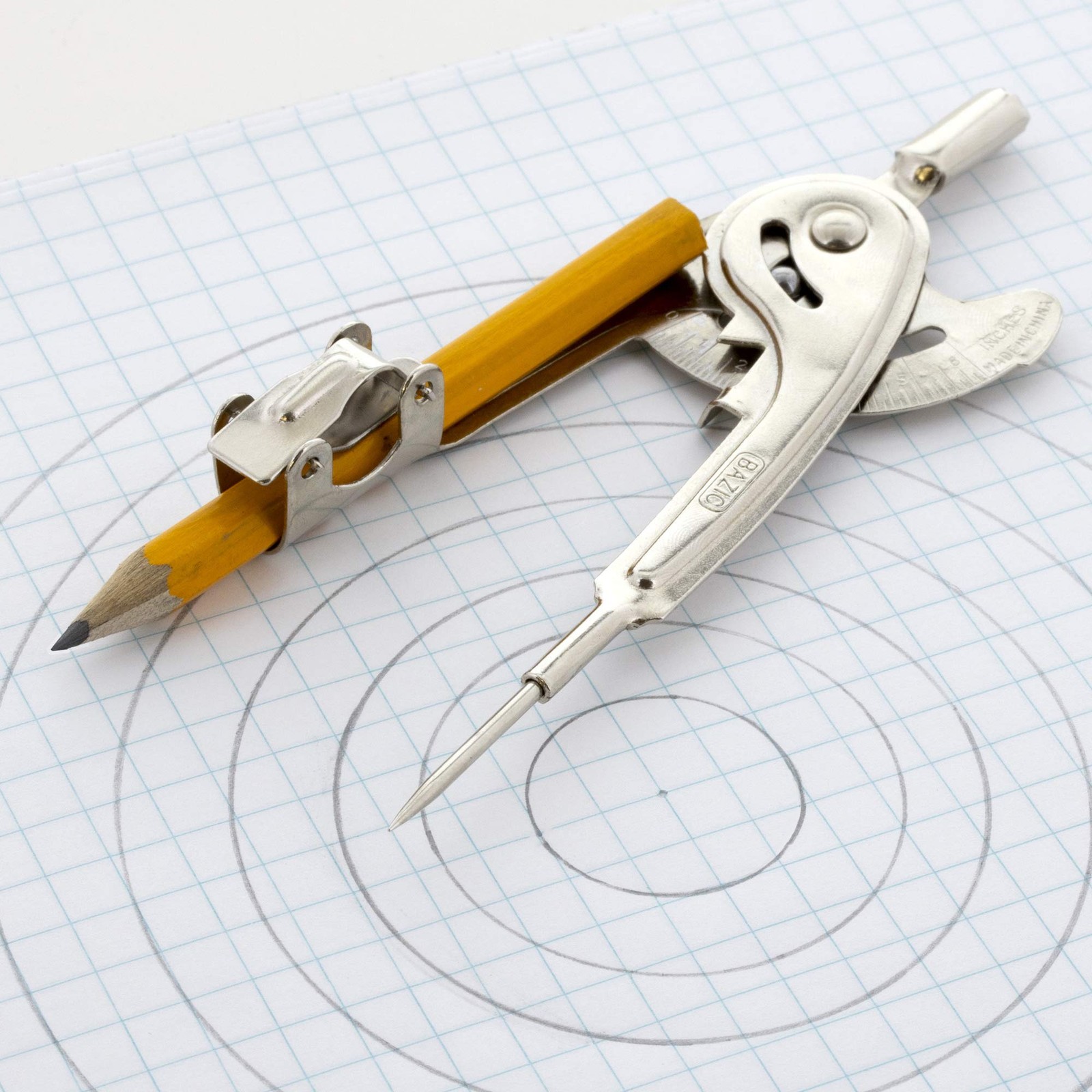 BAZIC Products Geometry Math Compass Set w/Scale-Arm, Nickel 1-Pack, Silver