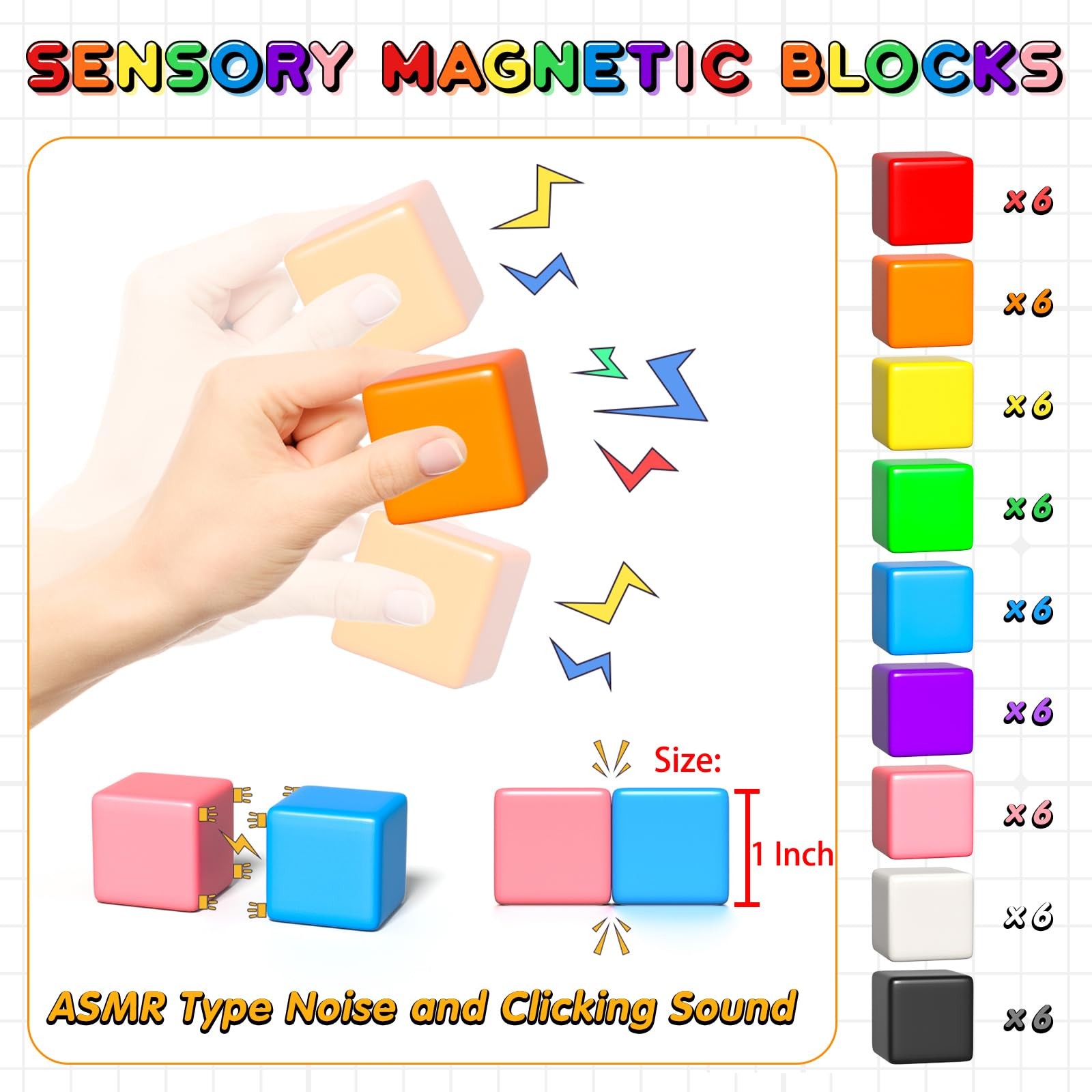 Apluses 54 PCS Magnetic Blocks, Building 1 Inch, [Standard Colors]
