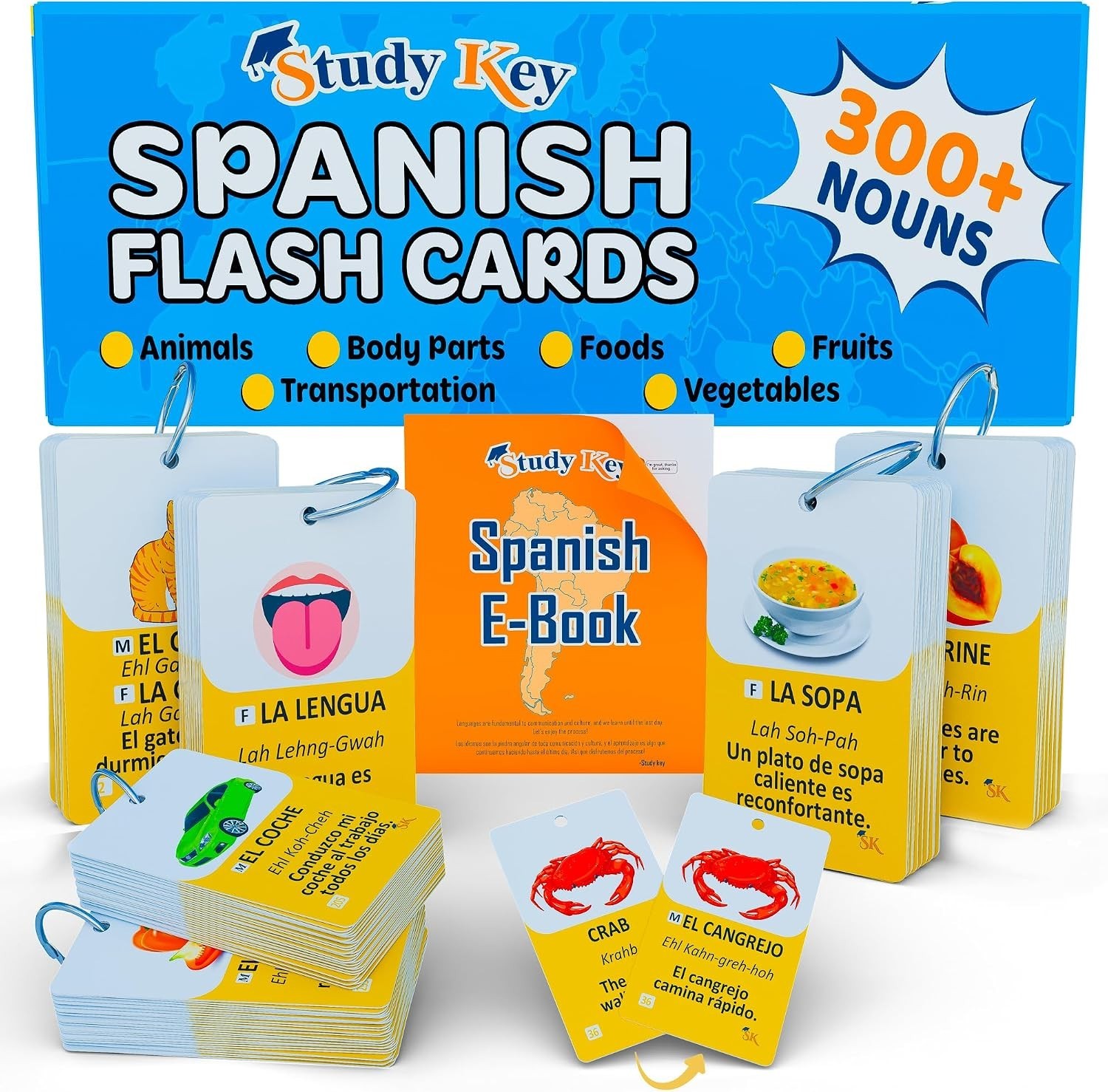 300 Bilingual English Spanish Flash Cards for Adults & Kids Ages 12+ Beginner…