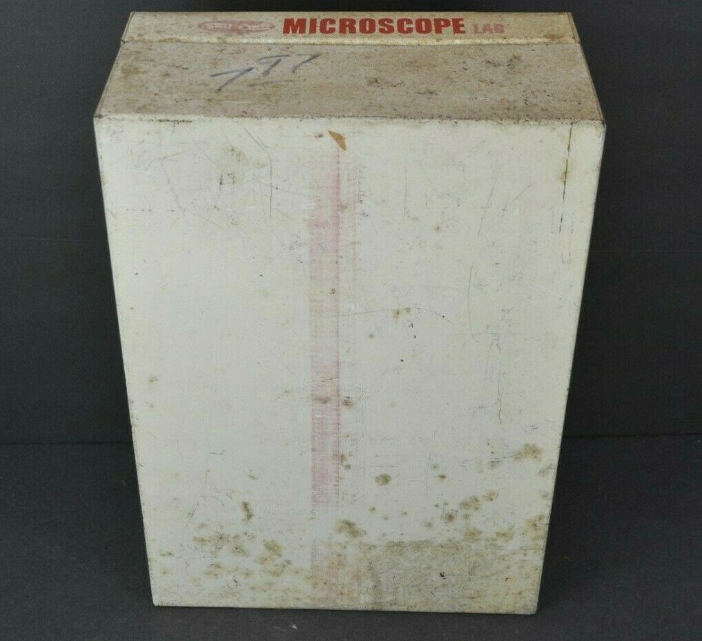 Vintage 1960s Skilcraft Microscope Lab Set Prop Metal Case PARTIAL Accessories