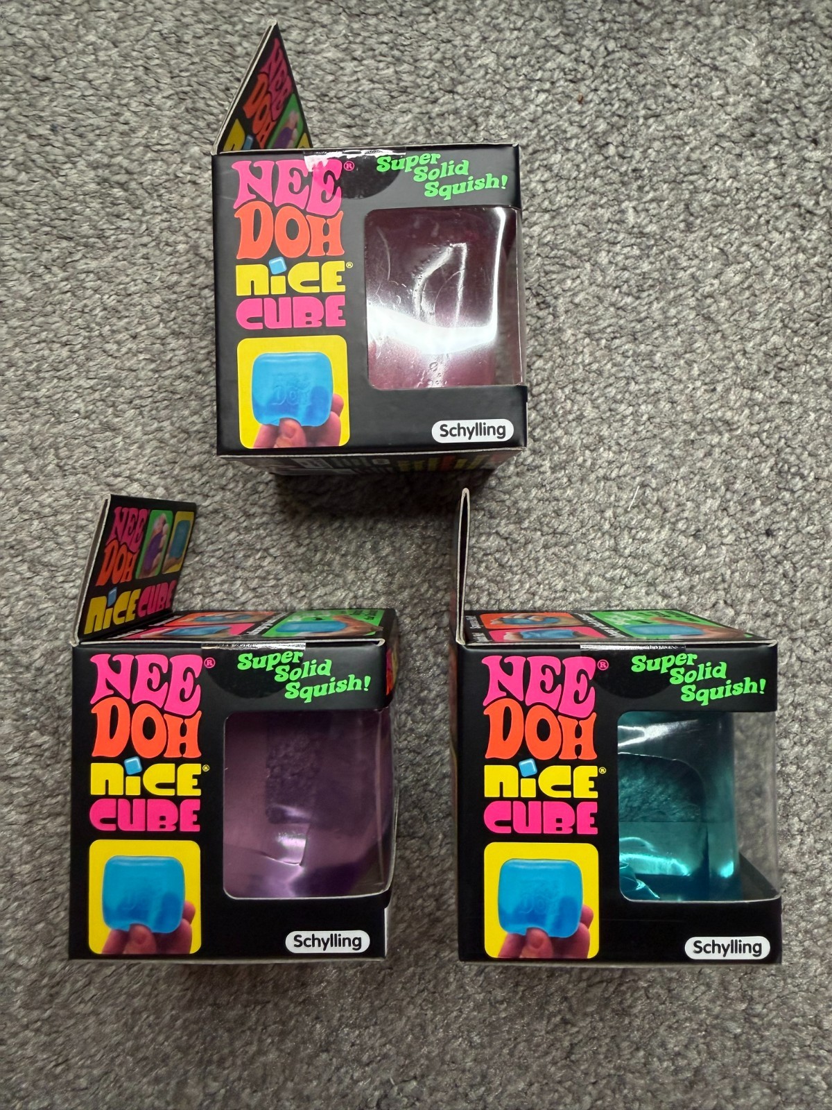 Nee Doh Nice Cube Blue Purple Pink 3-Pack Authentic Schylling Brand New