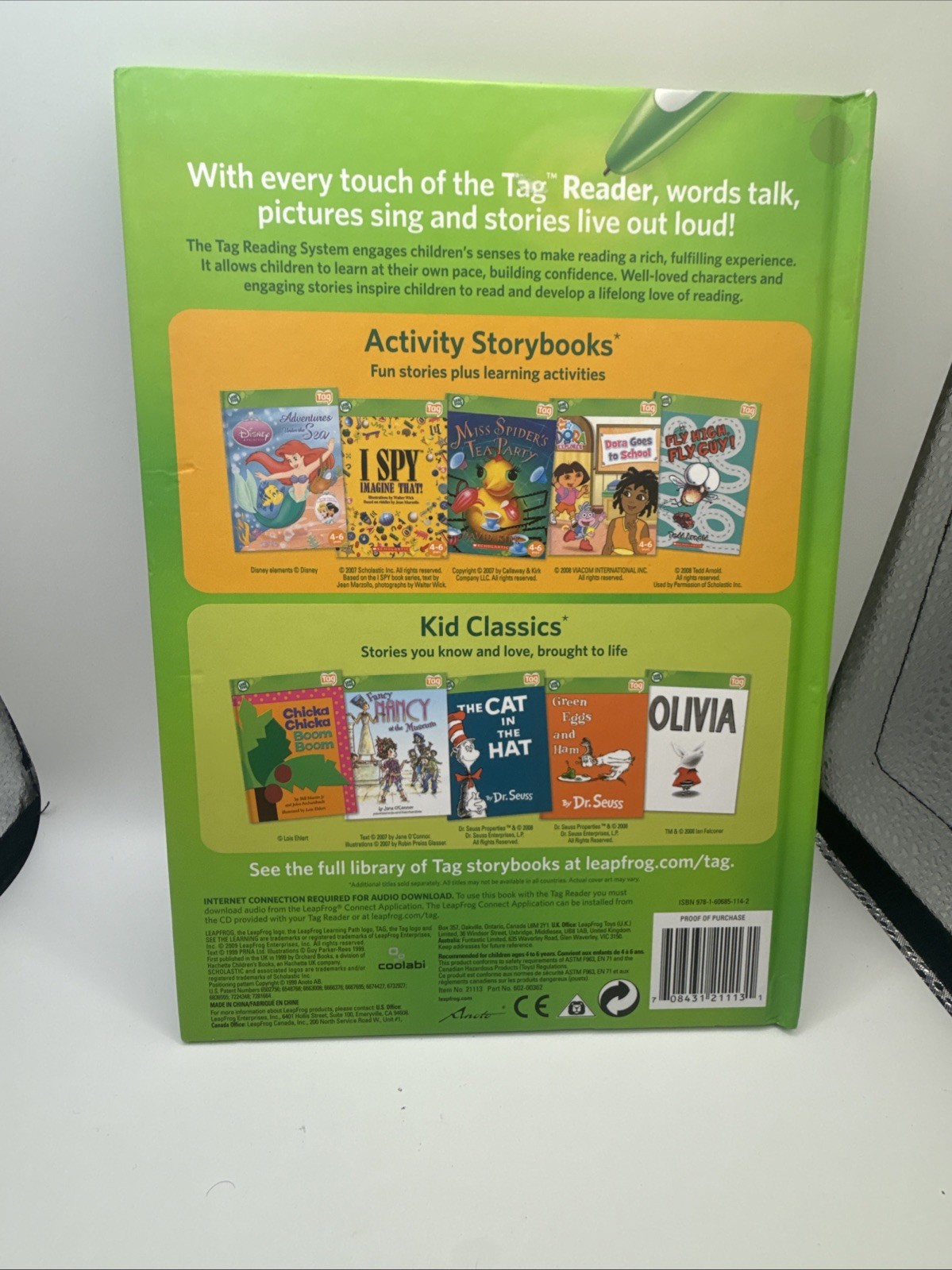 Leapfrog Tag Reading System 8 Books Green & Clear Case – Cars UP Spiderman Pixar