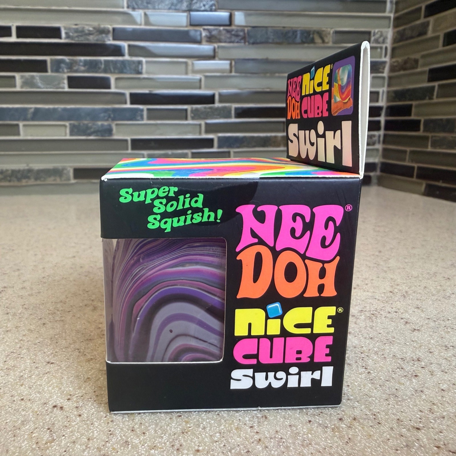 NEW NeeDoh Nice Cube Swirl Purple Pink Black Squishy Fidget Schylling Sealed