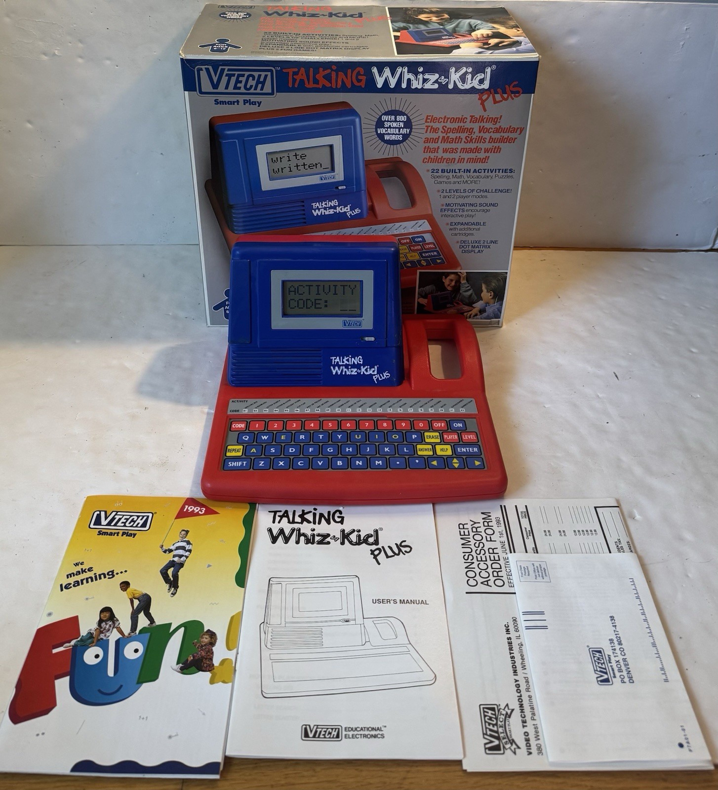 Vintage 1990 Vtech Talking Whiz Kid Plus Learning Toy W/ Box & Manuals Works