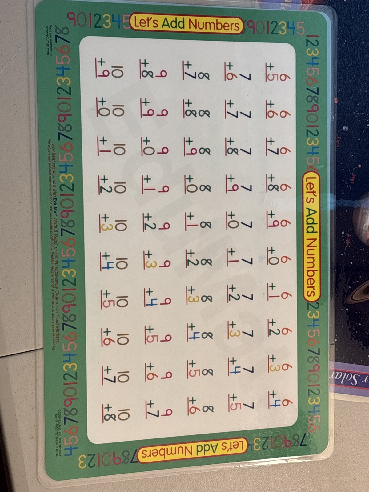 LOT of 4 Edumat Letters Numbers Solar System Money Children Learning Placemats