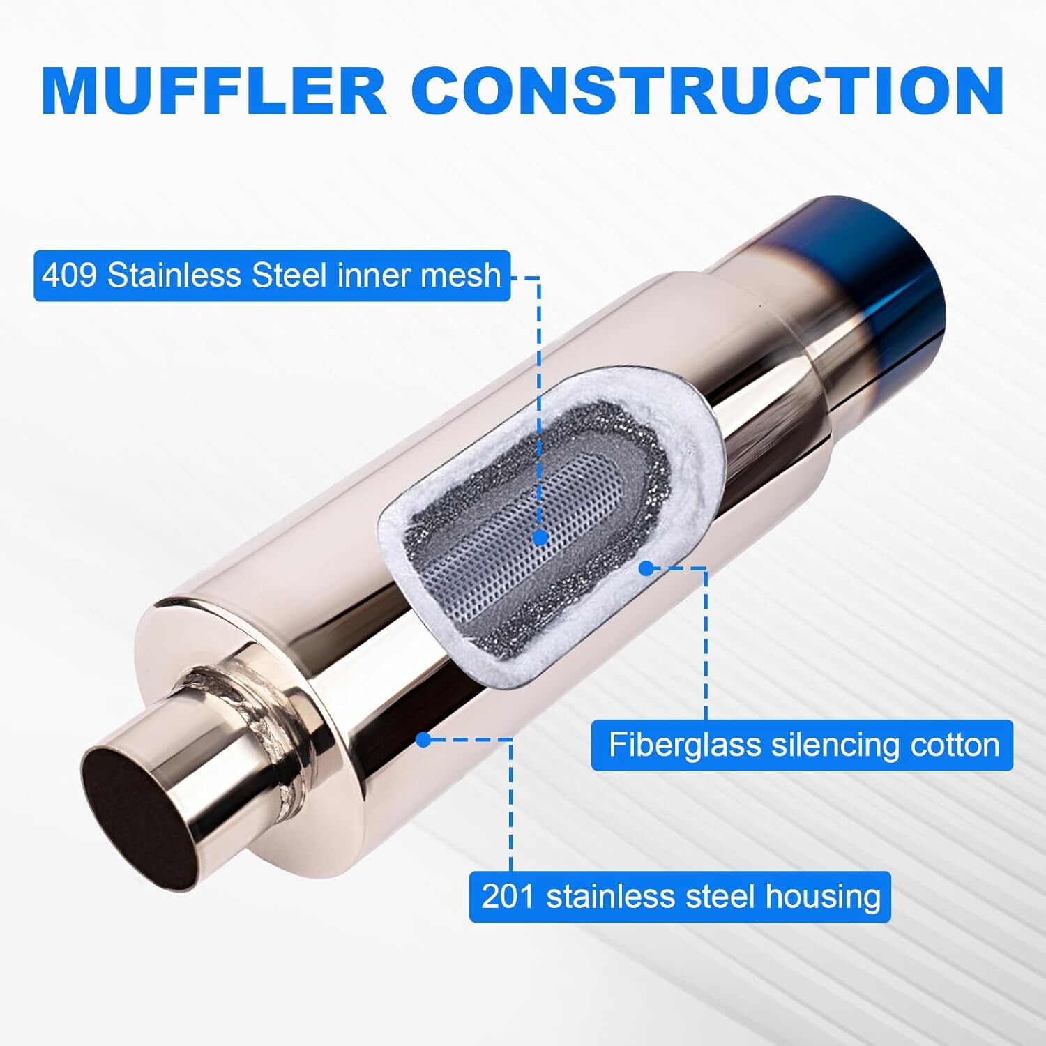 2.5 Inch Inlet 4.0 Inch Outlet Exhaust Muffler 2.5″ to 4.0″ Universal 18.5″