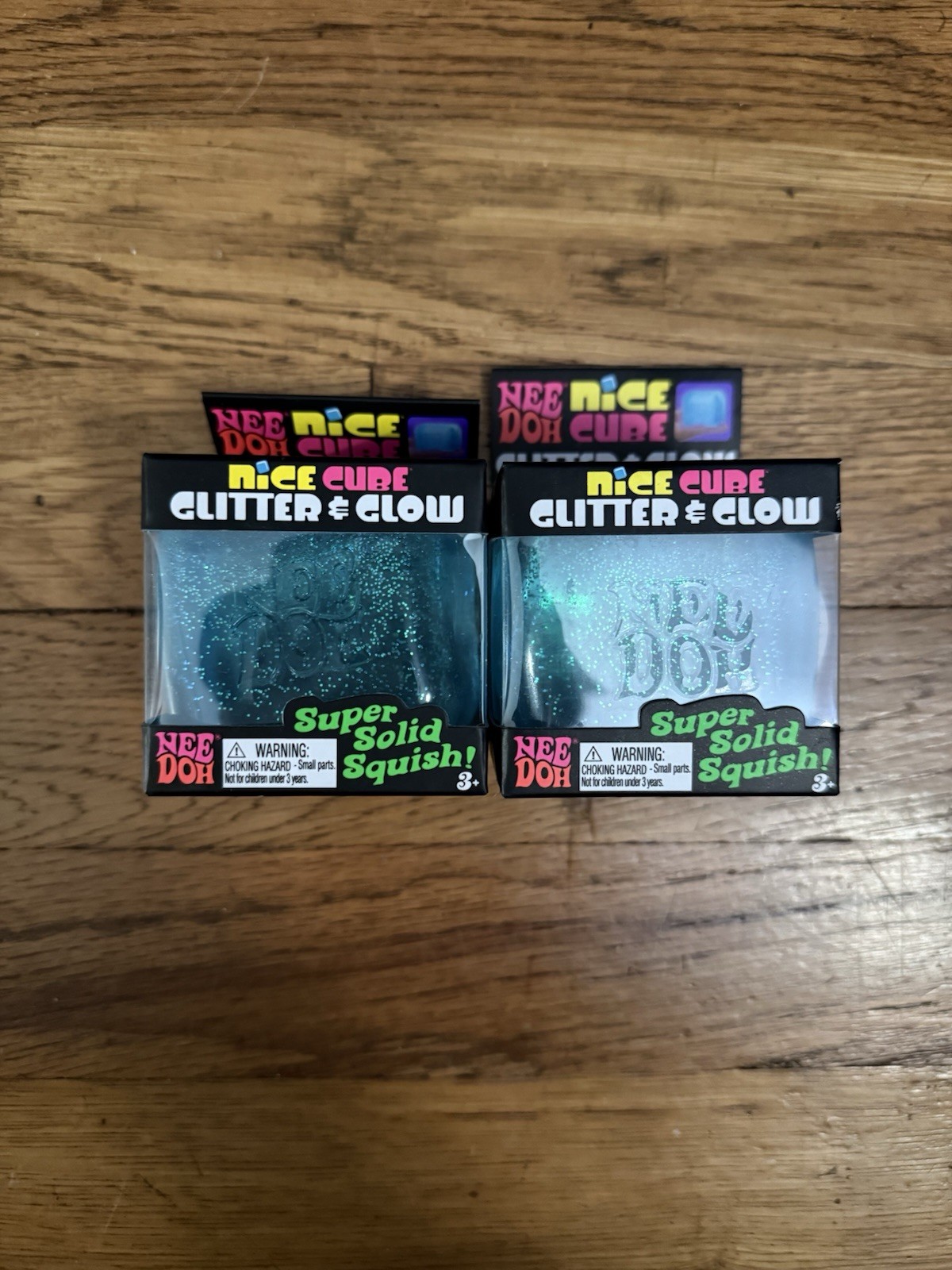 Needoh Nice Cube Glitter And Glow In The Dark Blue Brand New Sealed Lot of 2