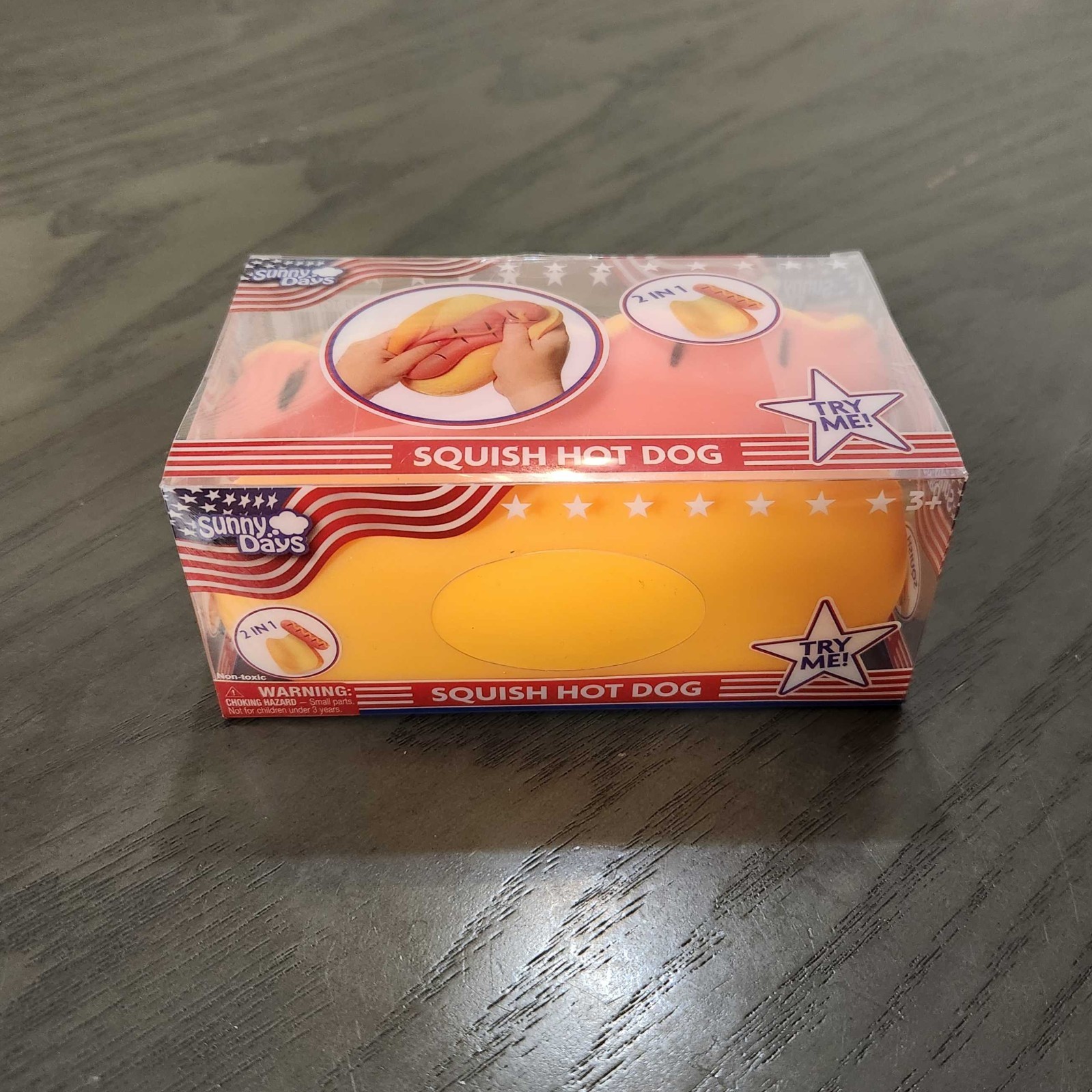 Squishy Hot Dog Squeezy Fidget Toy Sunny Days 2-in-1 Hotdog Stress Relief NEW