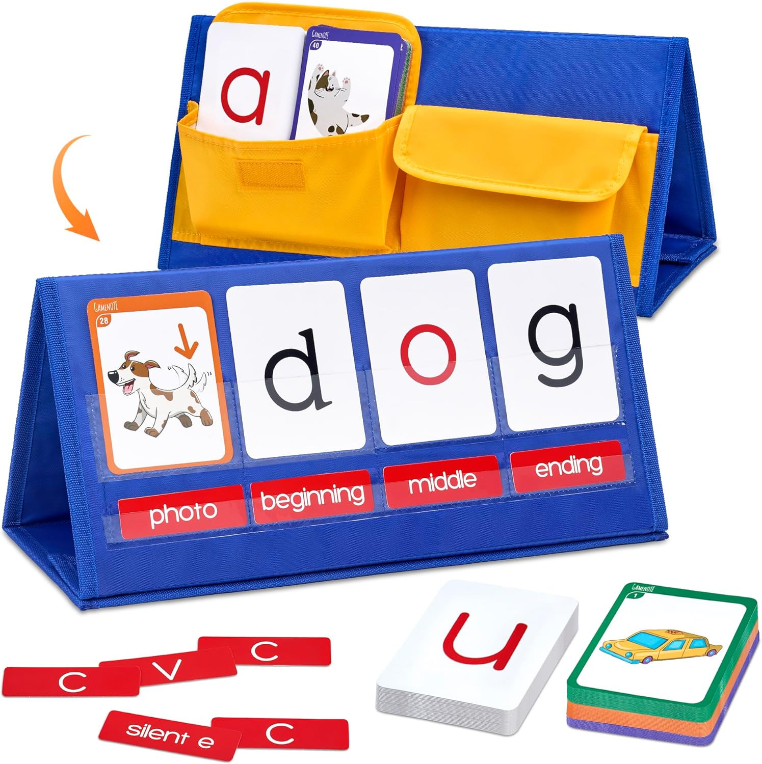 Word Building Desktop Pocket Chart Tent Flash Cards Kit – CVC Words Phonics Game