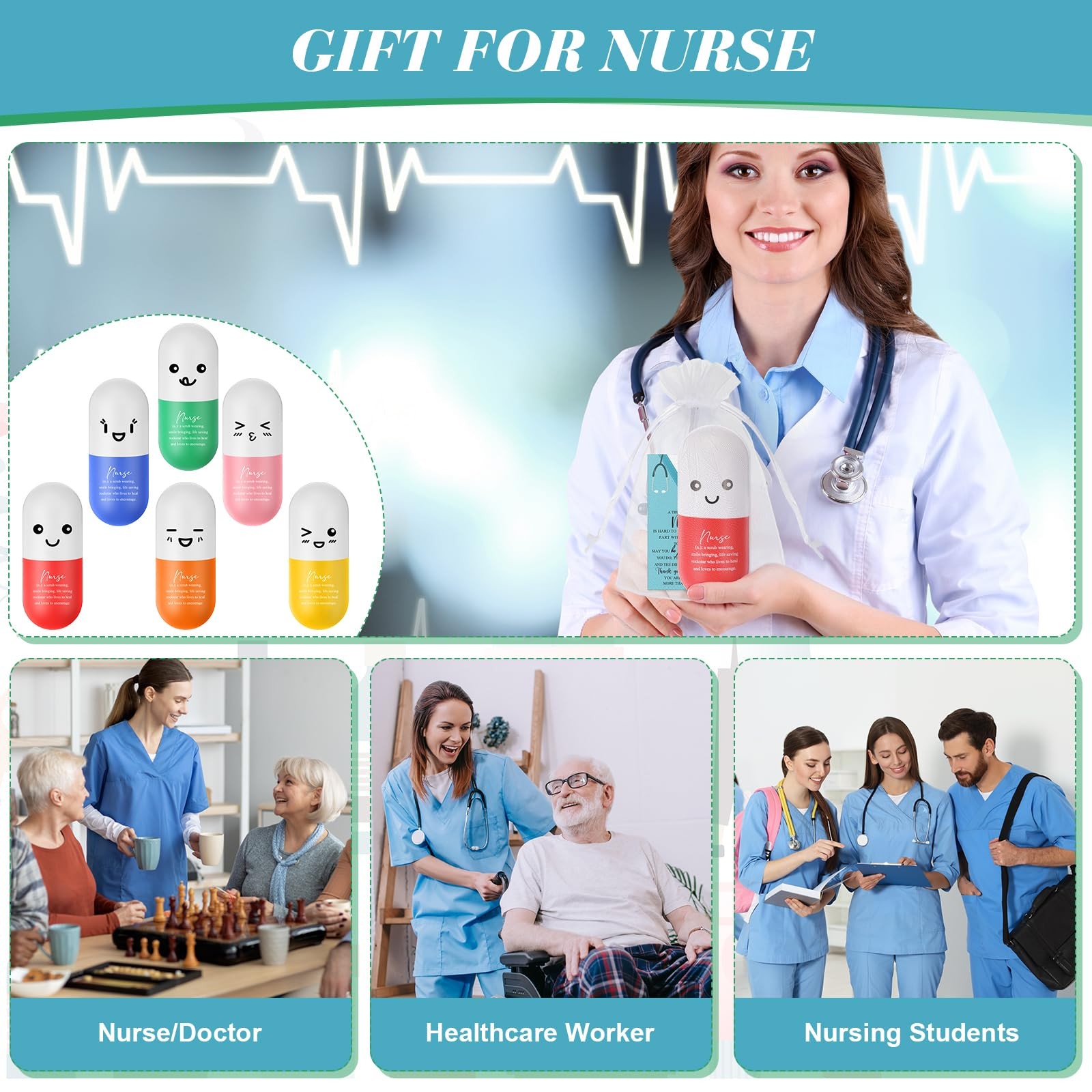 Shappy 12 Set Vitamin Pill Heart Stress Balls Relief Stress 2026 Cna Week Nurse