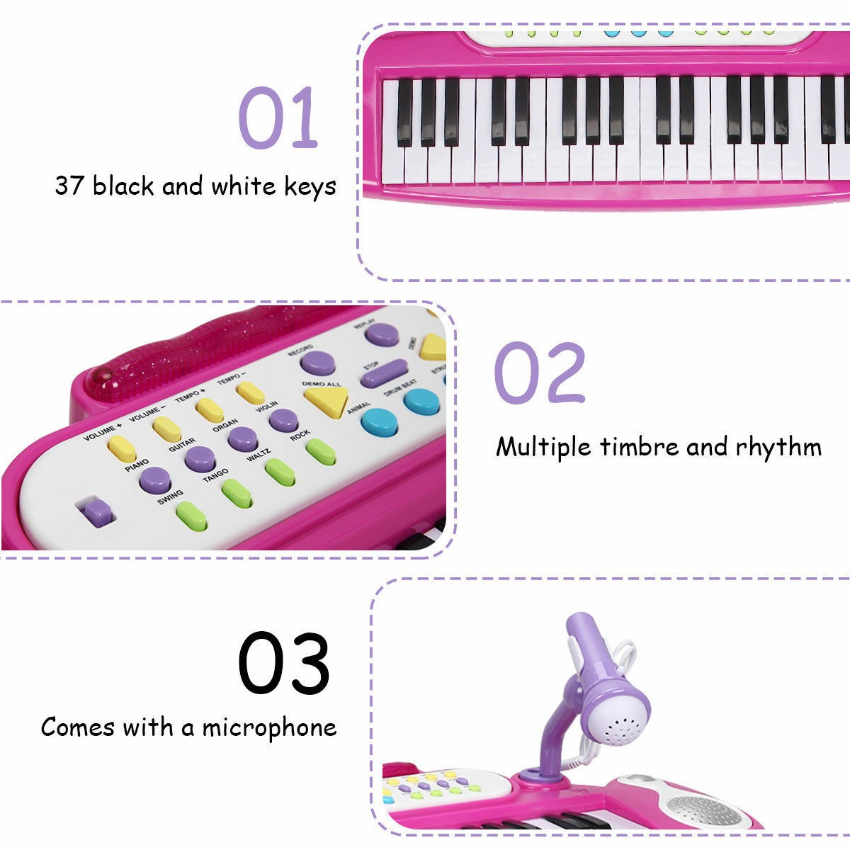 NEW Kids Electronic Keyboard 37 Key Piano Musical Toy w/ Microphone & Stool Pink