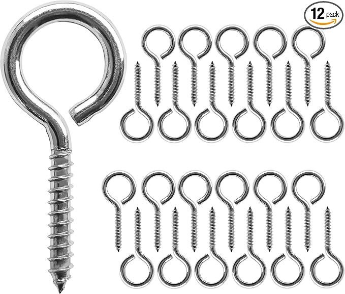 12 Pcs Screws Eye Hooks 2.56 Inch 304 Stainless Steel Heavy Duty Eye Hooks