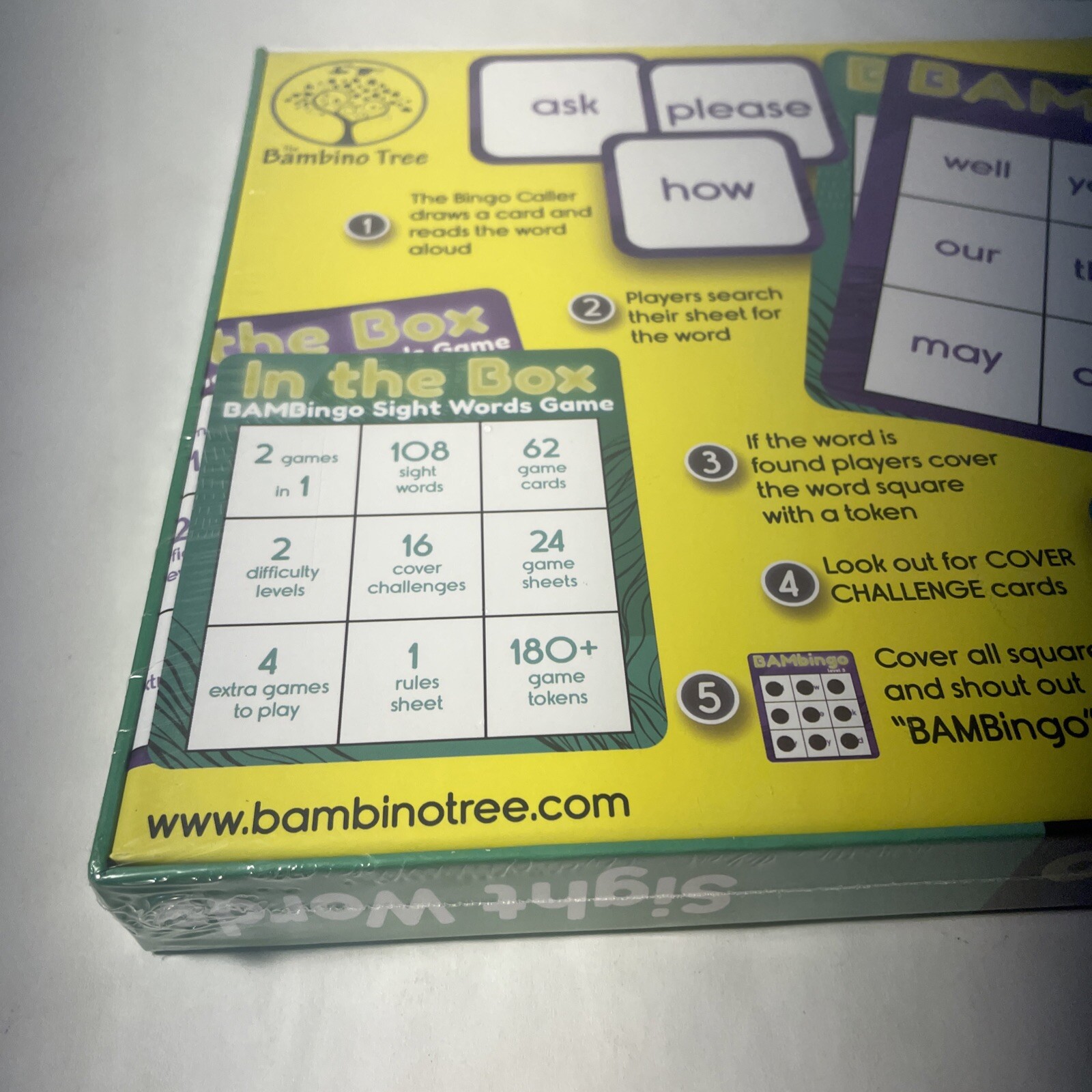 BAM Bingo Sight Words Game, Ages 5+, 2+ Players 108 Vocabulary Words Sealed