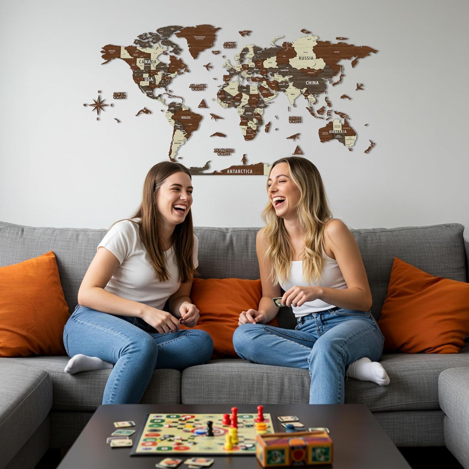 3D Wooden World Map Wall Decor Travel Map States Capitals Large Mixed Color