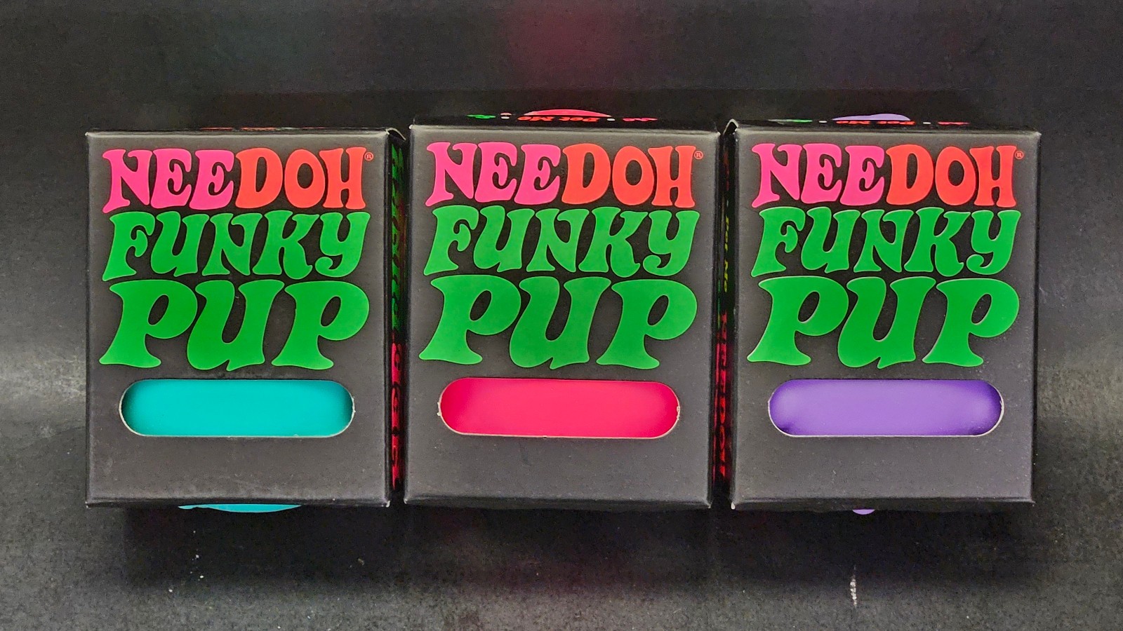 Schylling Nee Doh Funky Pup Lot of 3 Squish Squeeze Toys Teal Pink & Purple ++++